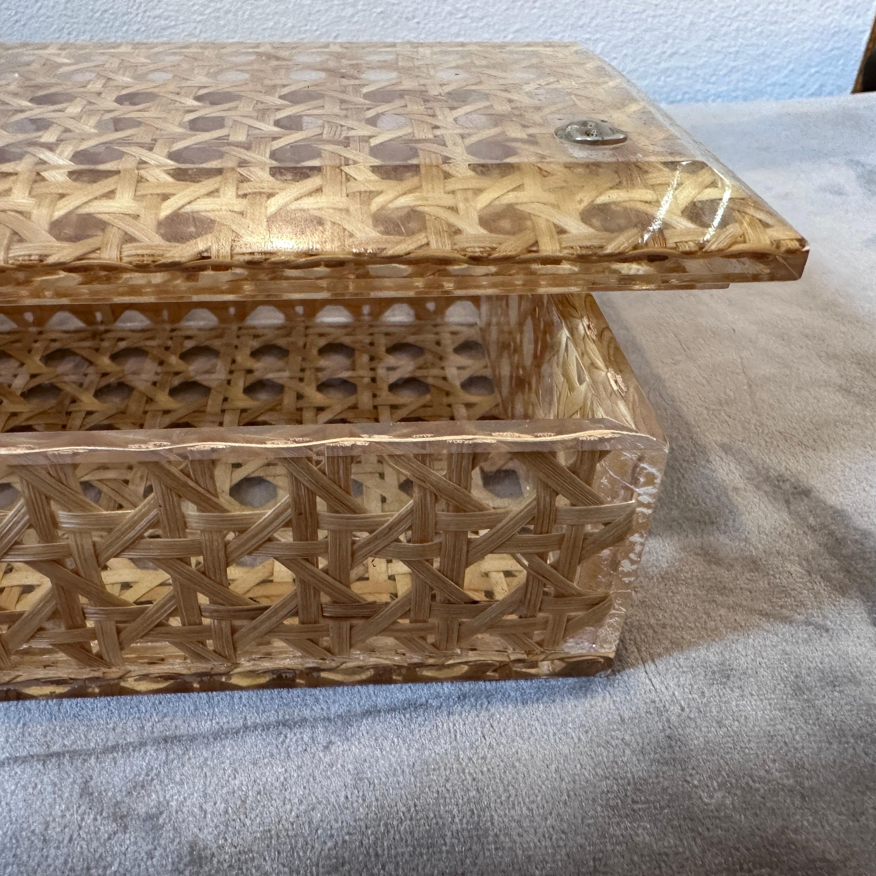 20th Century 1980s Plexiglass and Vienna Straw Rectangular Italian Box by Eldorado for Dior
