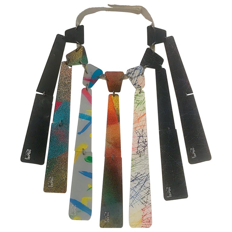 Collier Vintage Années 80/90 En Résine Turquoise Avec Perles Et Plaques - Occasion, Sans Marque