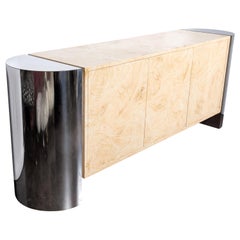 1980s Polished Chrome and Faux Parchment Sideboard by Brueton