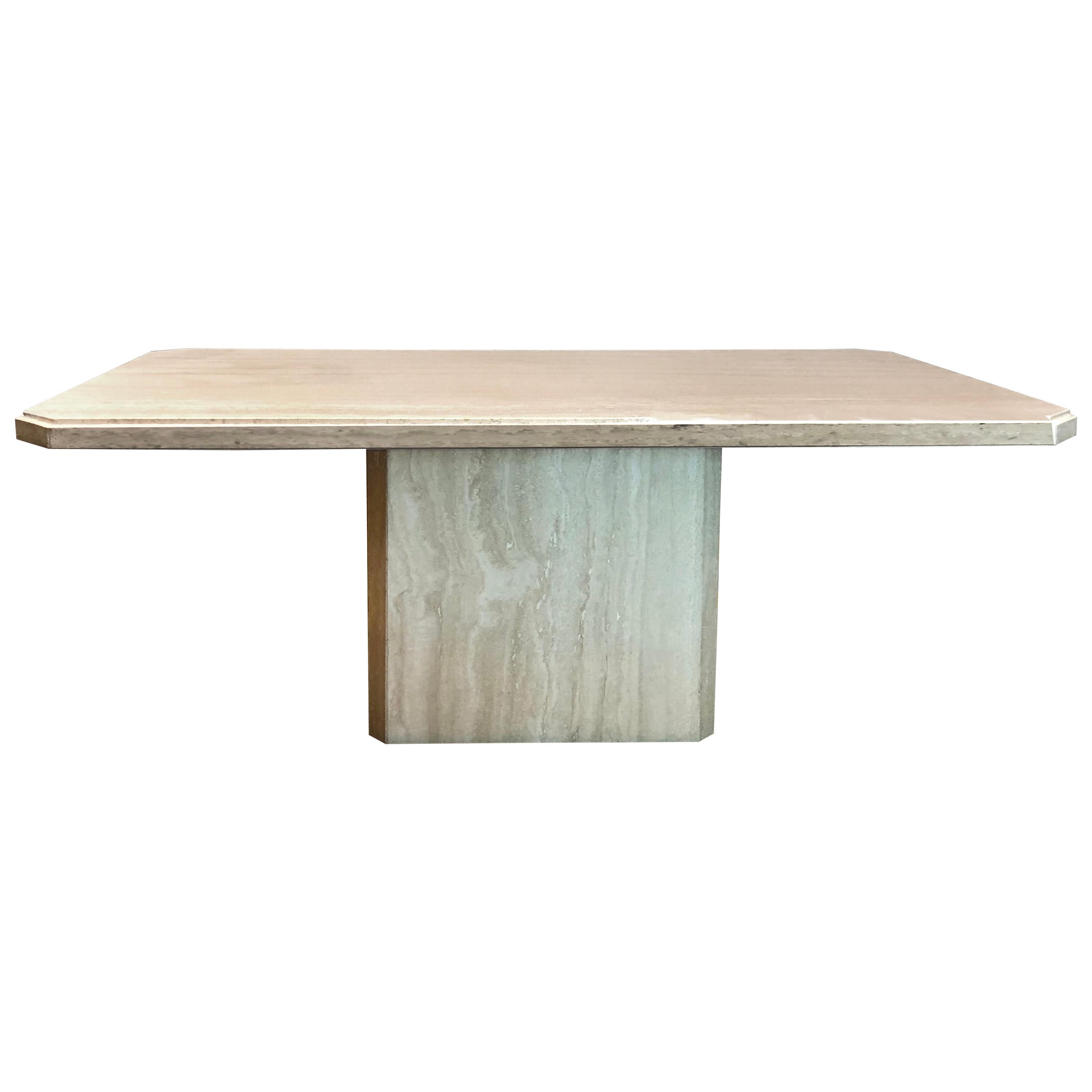 1980s Polished Travertine Pedestal Dining Table by Ello Furniture