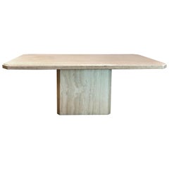 1980s Polished Travertine Pedestal Dining Table by Ello Furniture