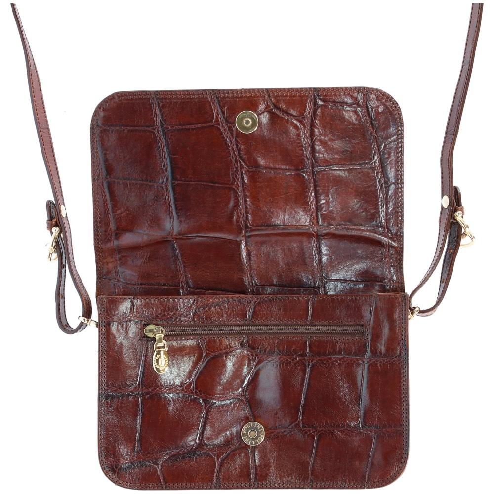 Women's 1980s Pollini Crocodile Printed Leather Shoulder Bag