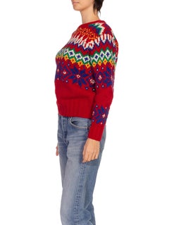 1980S POLO RALPH LAUREN Red Hand Knit Wool Nordic Sweater