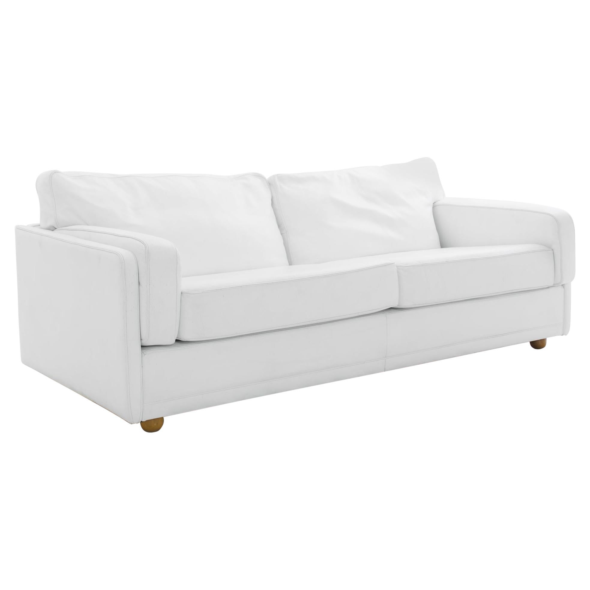 1980s Poltrona Frau White Leather Sofa  For Sale