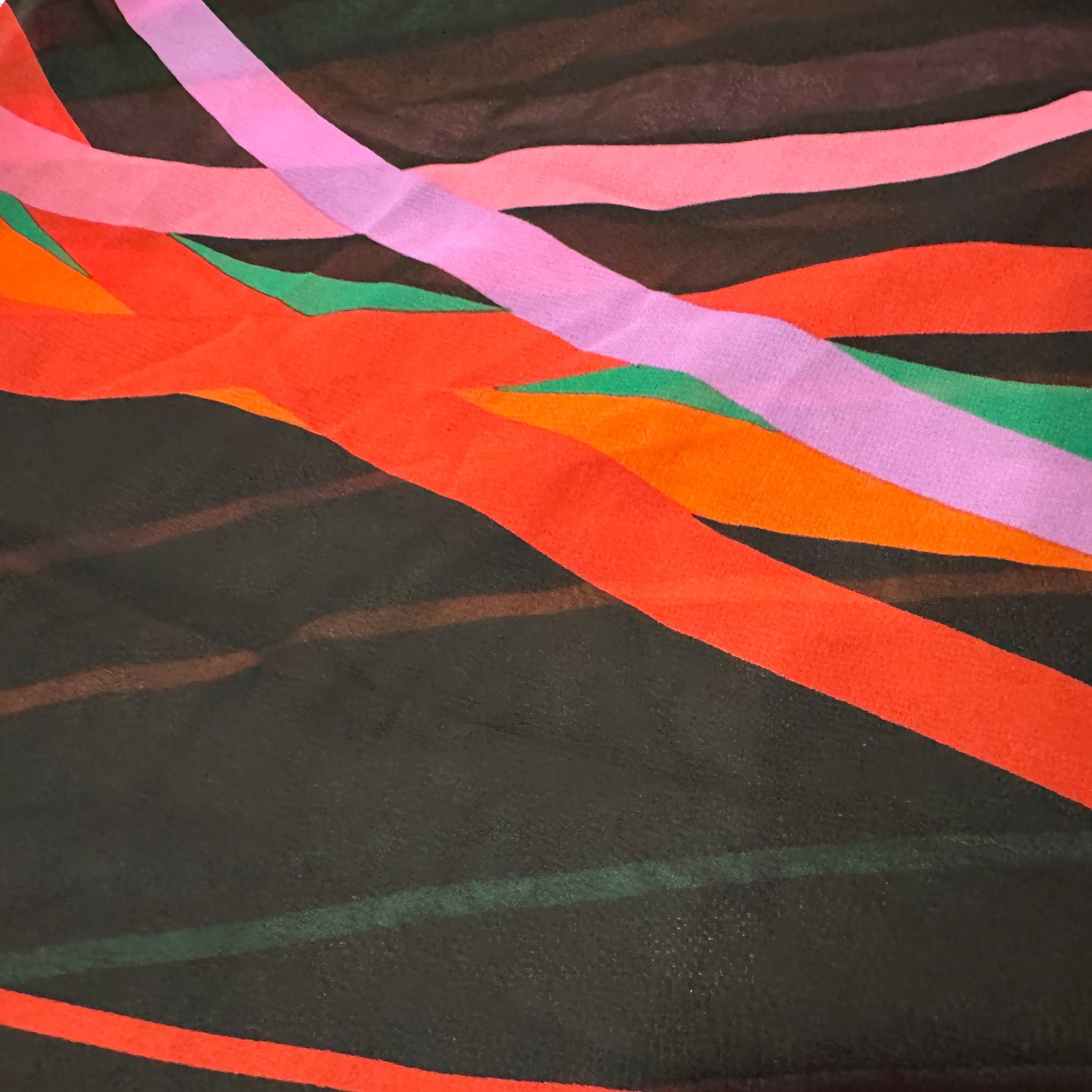 Black 1980s Polychrome Italian Long Silk Scarf by Roberto Capucci For Sale