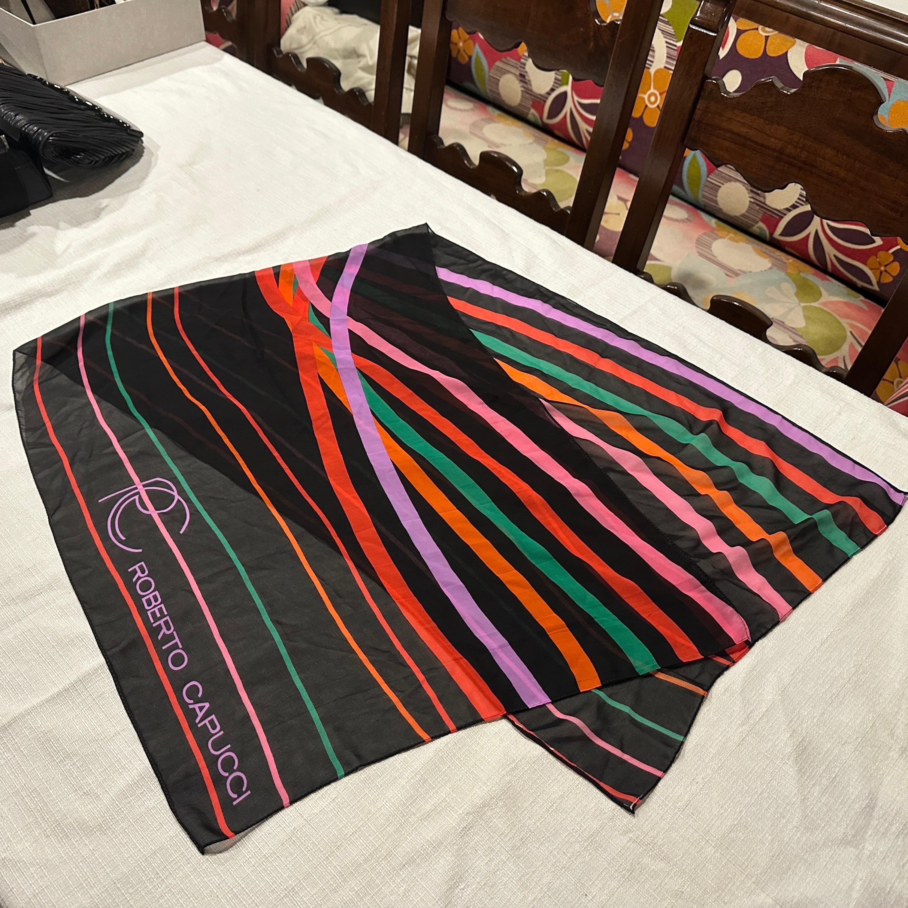 1980s Polychrome Italian Long Silk Scarf by Roberto Capucci For Sale 3
