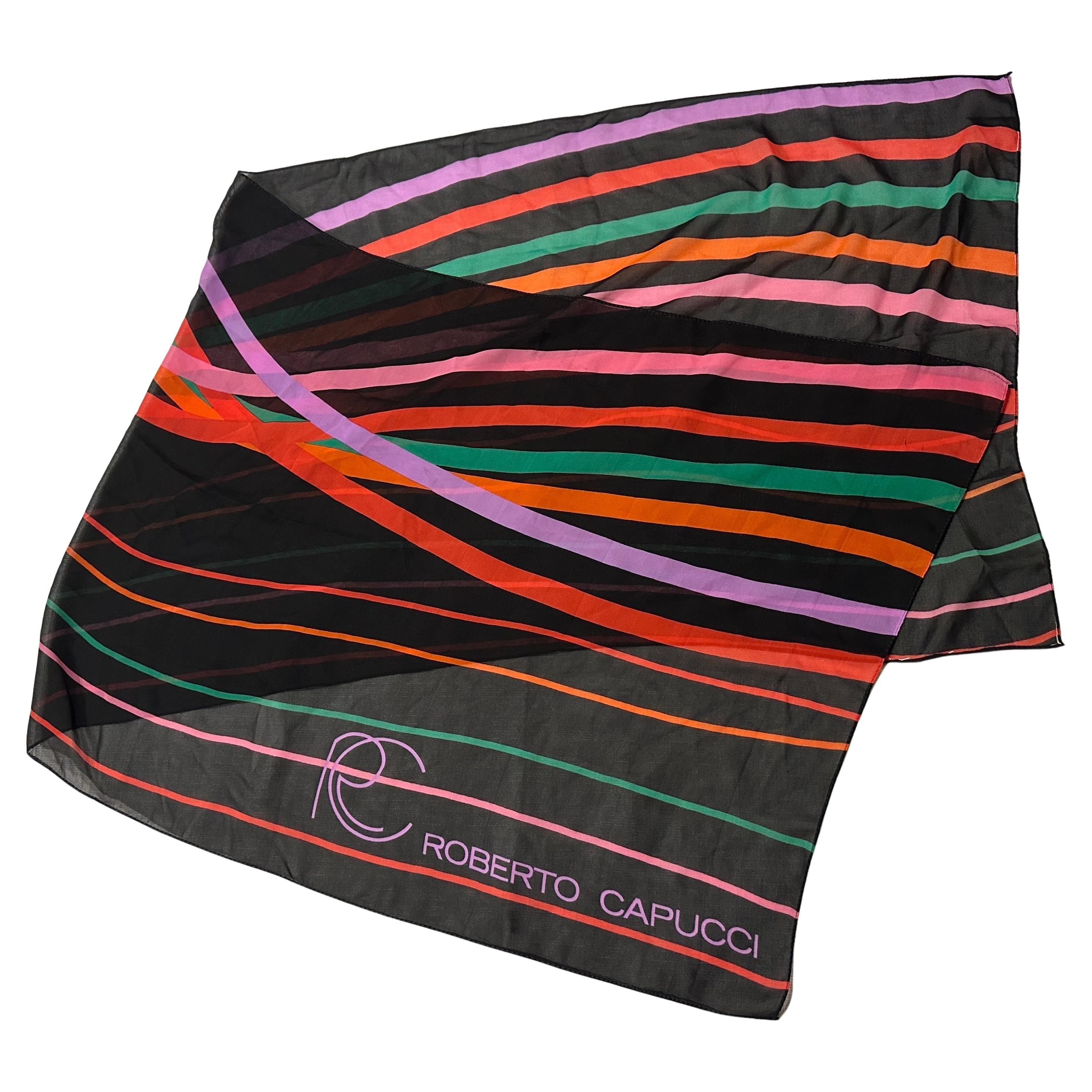 1980s Polychrome Italian Long Silk Scarf by Roberto Capucci For Sale