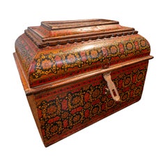 1980s Polychrome Wooden Oriental Chest with Hand-painted Floral Decoration