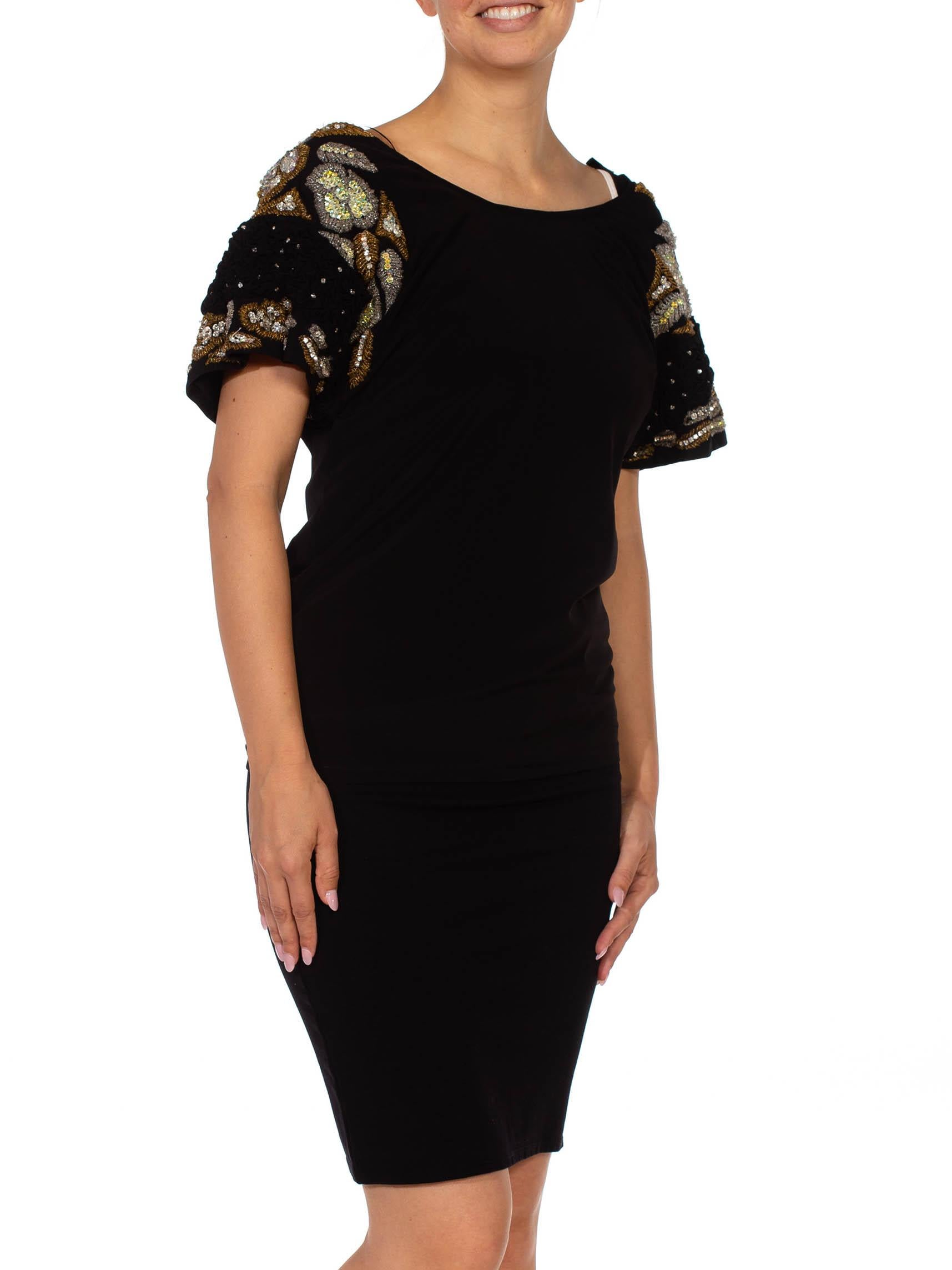 Top anni '80 in crepe di poliestere con perline a mano e maniche smocked con cristalli in vendita 6