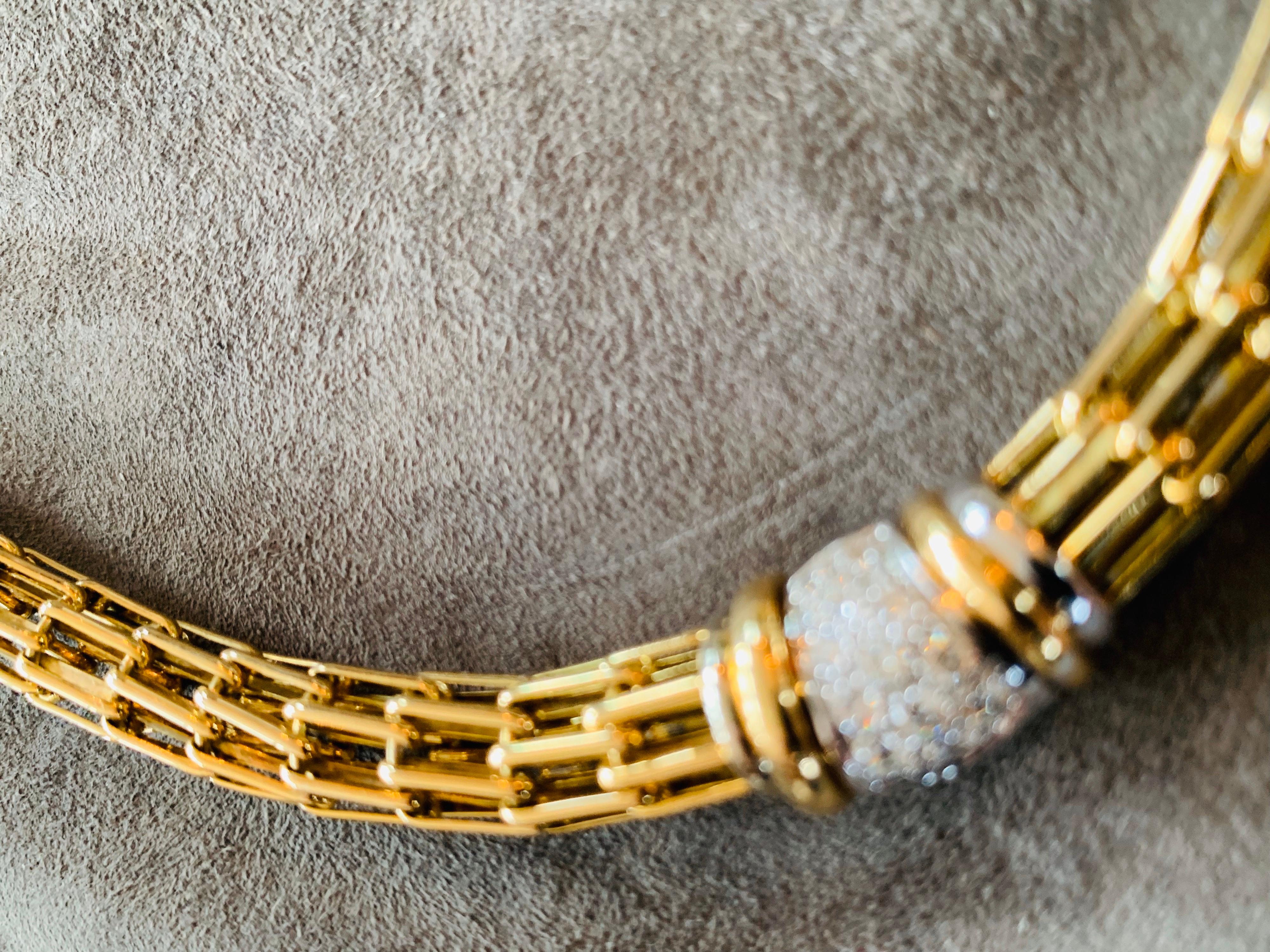 1980s Pomallato Yellow Gold and White Diamonds Set of Necklace and Bracelet For Sale 8