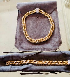1980s Pomallato Yellow Gold and White Diamonds Set of Necklace and Bracelet
