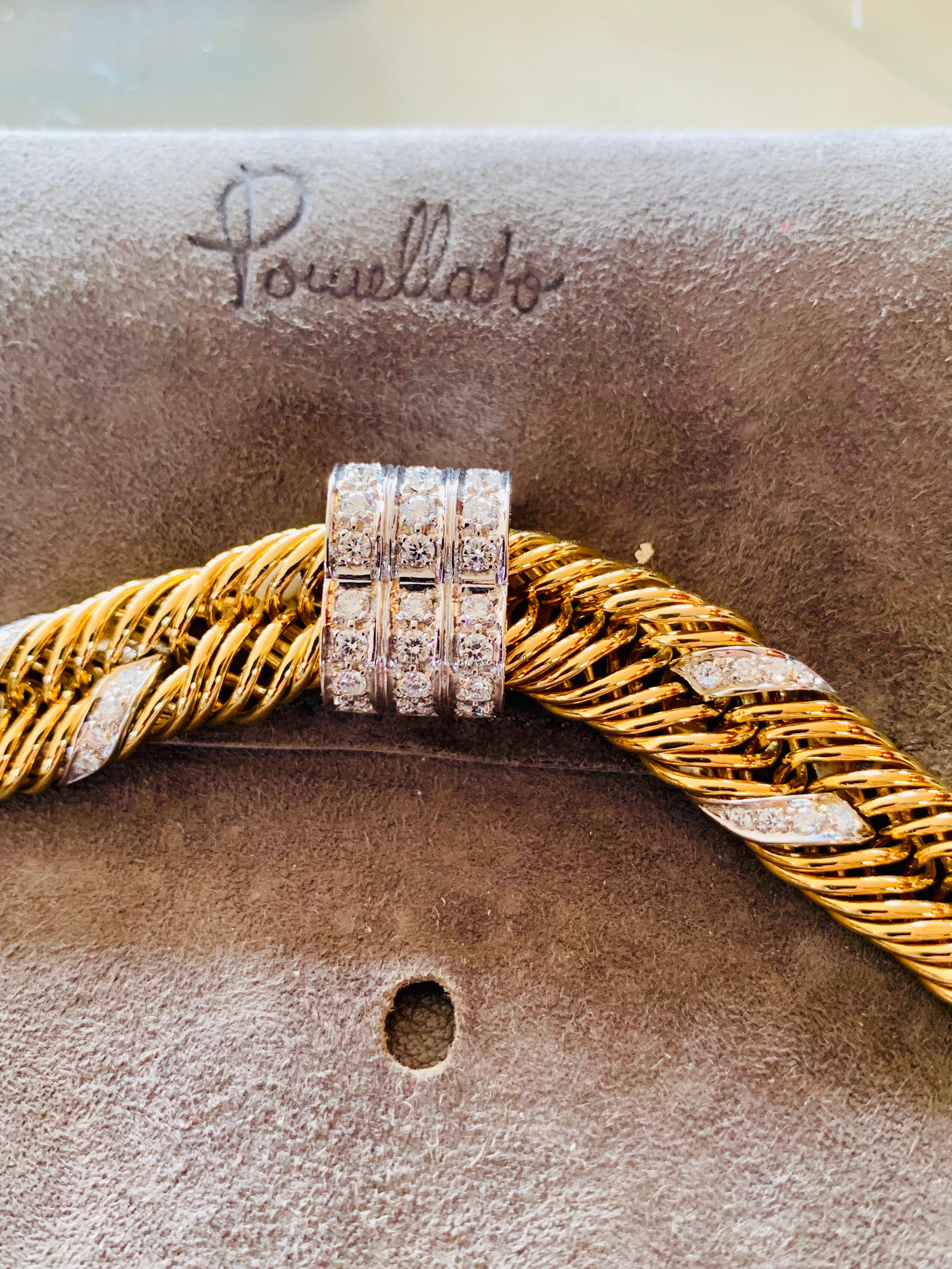 Round Cut 1980s Pomallato Yellow Gold and White Diamonds Set of Necklace and Bracelet For Sale