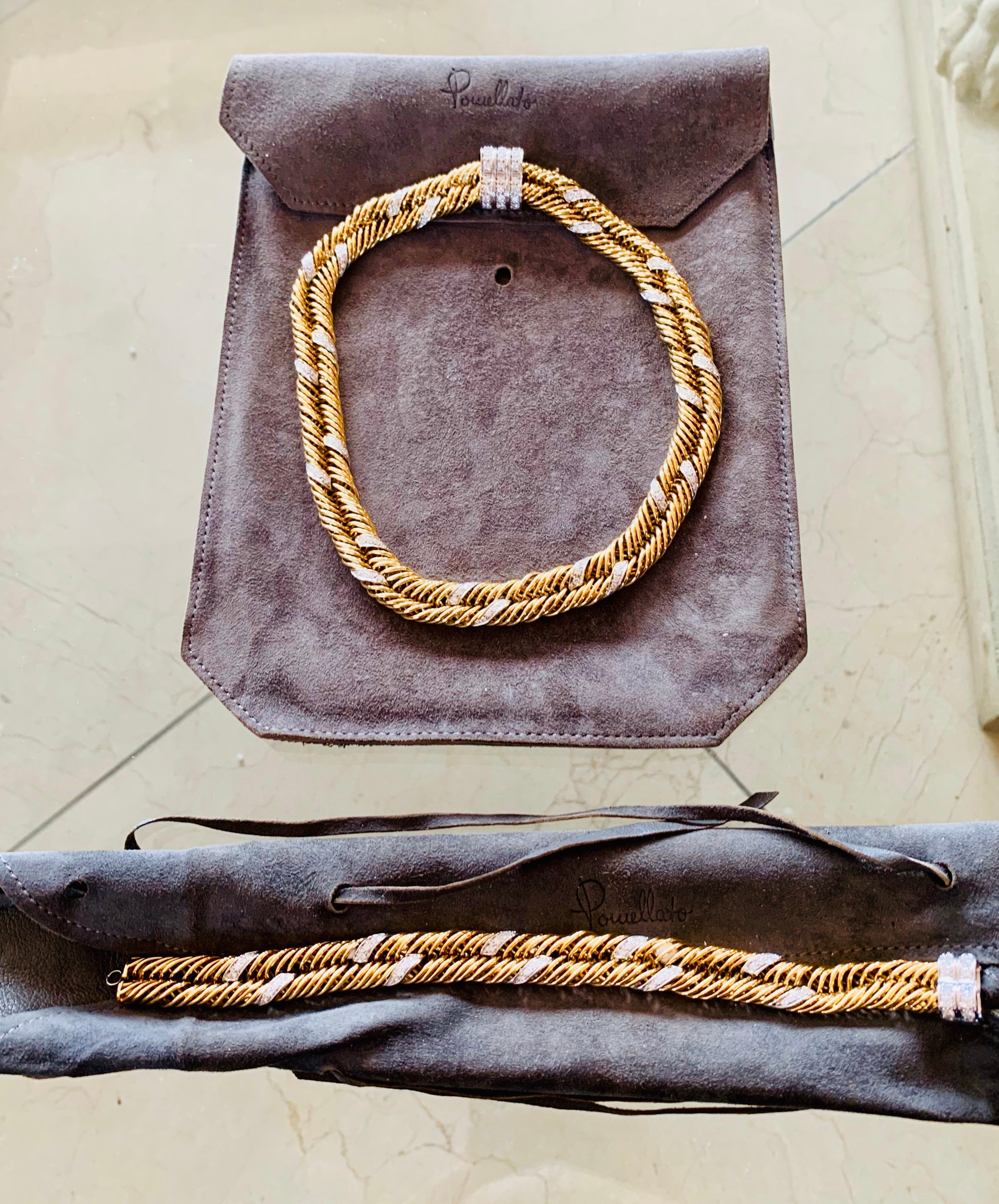 1980s Pomallato Yellow Gold and White Diamonds Set of Necklace and Bracelet In Excellent Condition For Sale In  London, GB