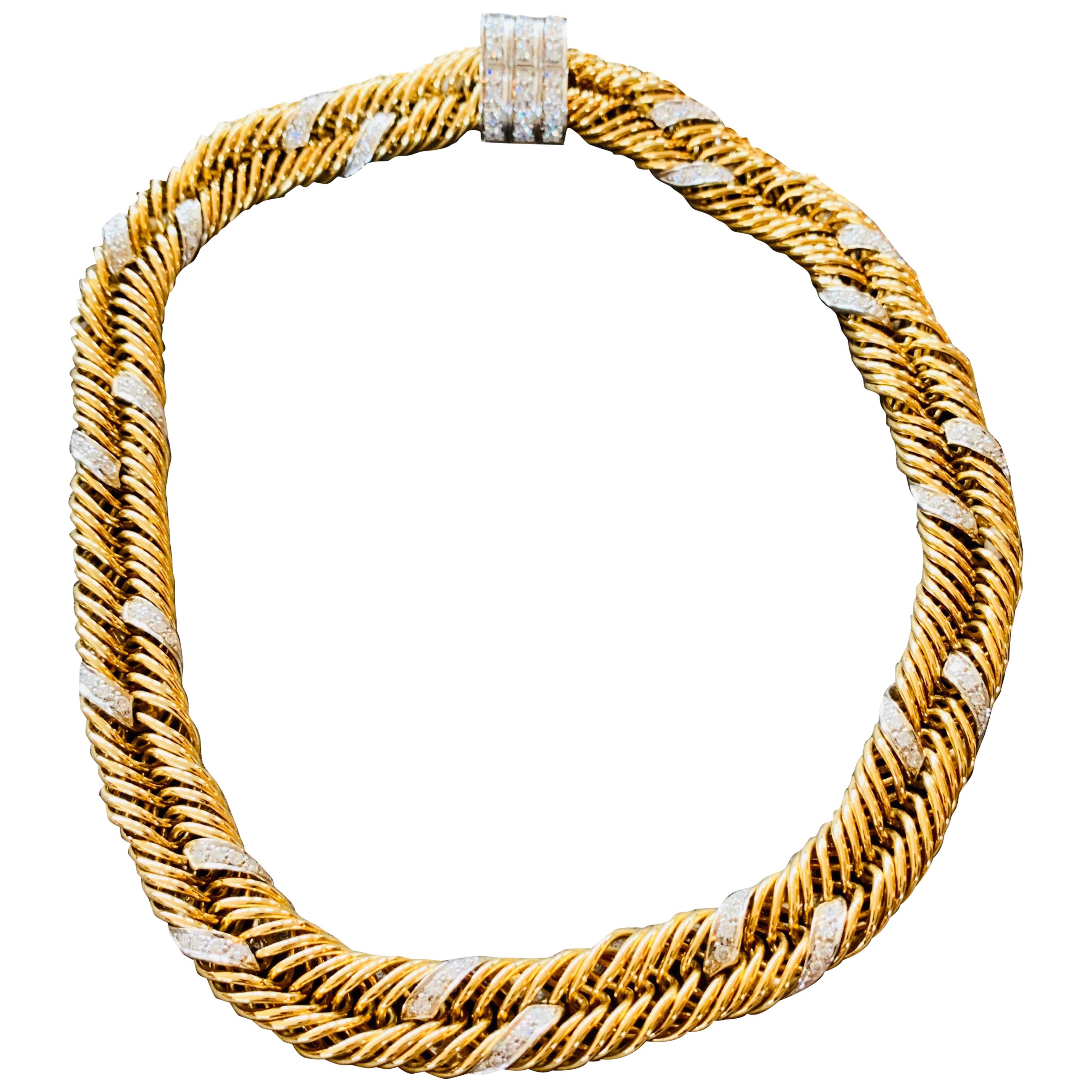 1980s Pomallato Yellow Gold and White Diamonds Set of Necklace and Bracelet