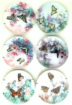 1980s Porcelain "Butterfly" Collectors Plates by Ws George Set of Six Pieces
