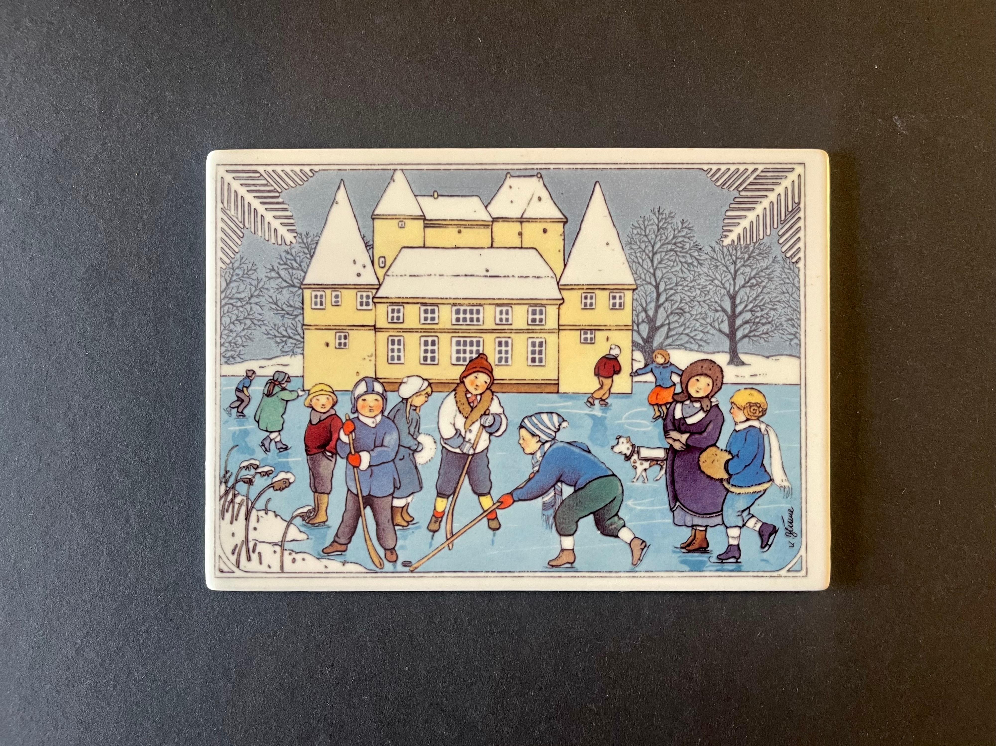 Allemand Affiche de Karin Blume, Scène d'hiver vintage en porcelaine, Villeroy et Boch, années 1980 en vente