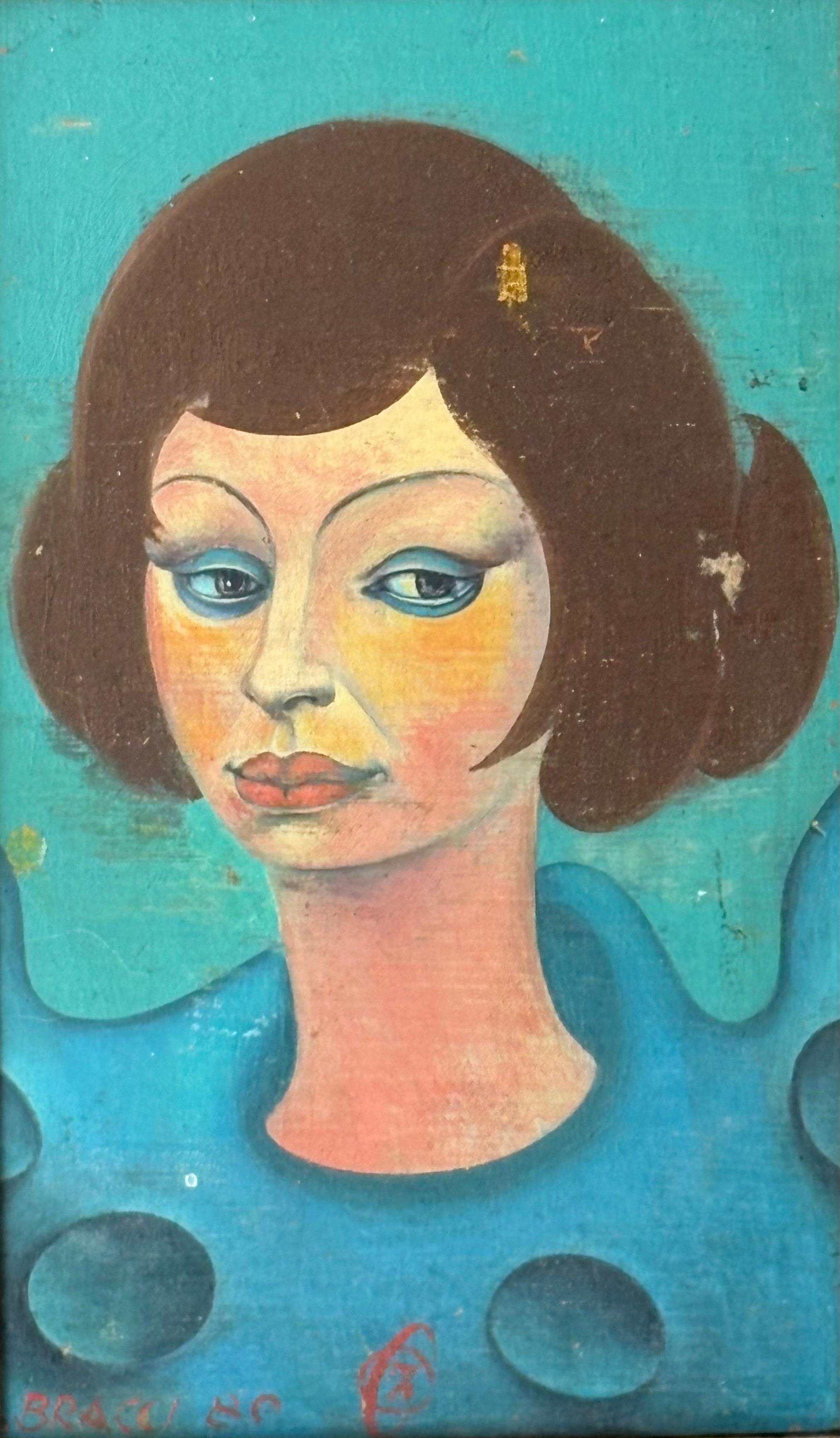 1980er Jahre Porträt einer Dame, Öl auf Karton, europäisch (Postmoderne) im Angebot