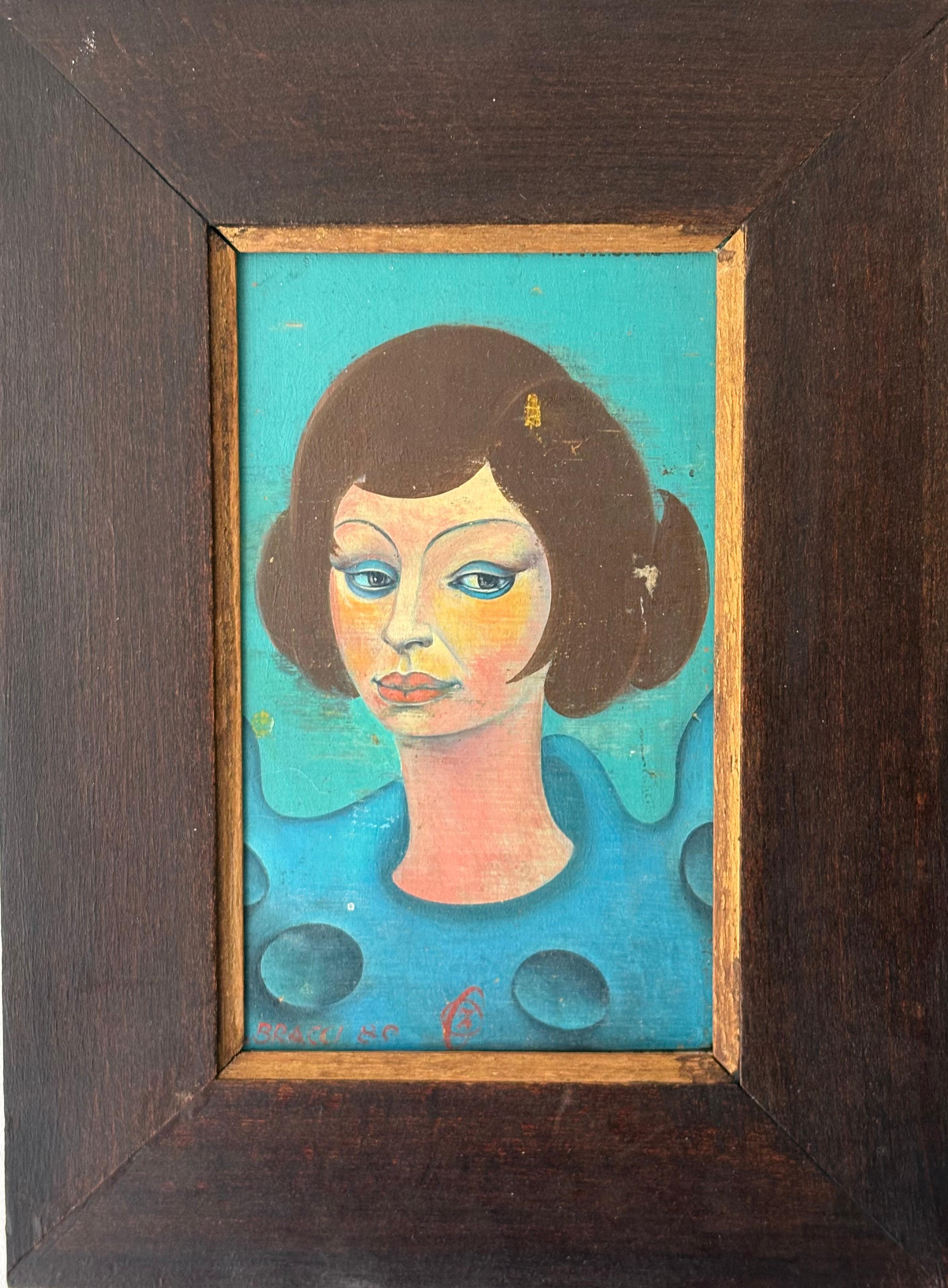 1980er Jahre Porträt einer Dame, Öl auf Karton, europäisch (Ende des 20. Jahrhunderts) im Angebot