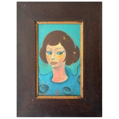 Portrait de femme des années 1980, huile sur panneau, européen Portrait de femme des années 1980, huile sur panneau, européen