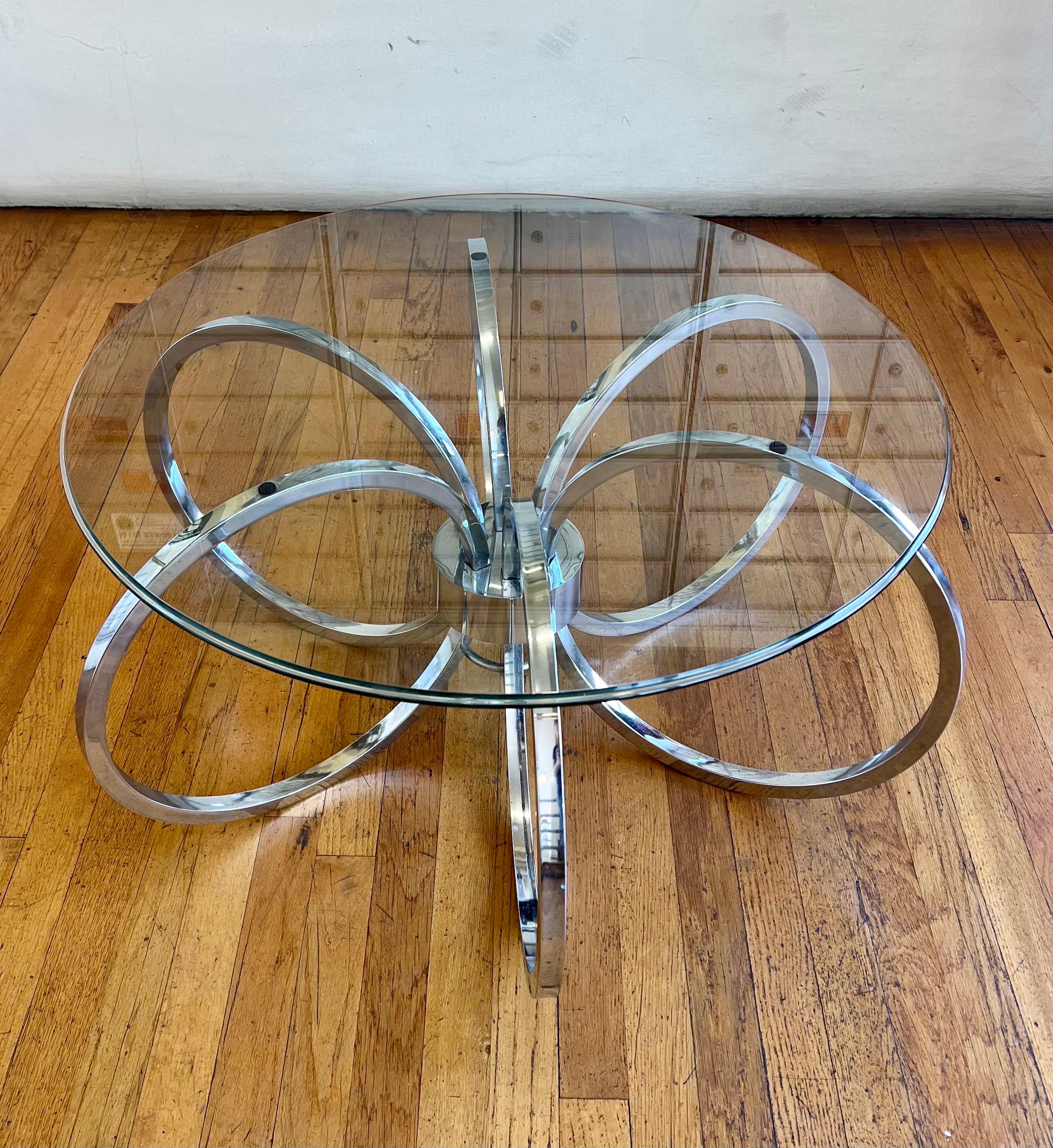 1980's Post Modern Atomic Chrome Coffee Table Base In Good Condition For Sale In San Diego, CA