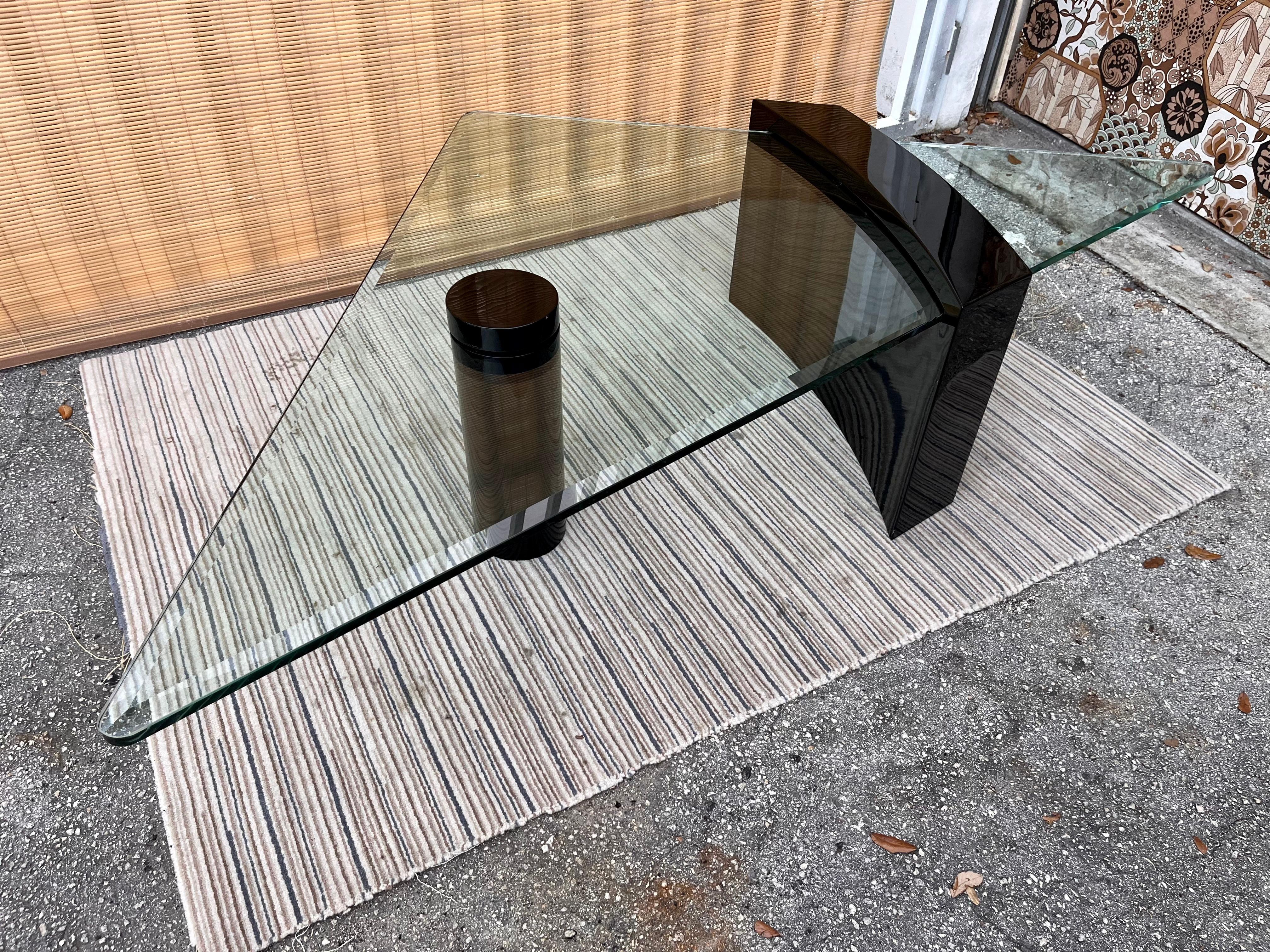 Post-Modern 1980s, Post Modern Black Lacquer Coffee Table in the Roger Rougier Style For Sale