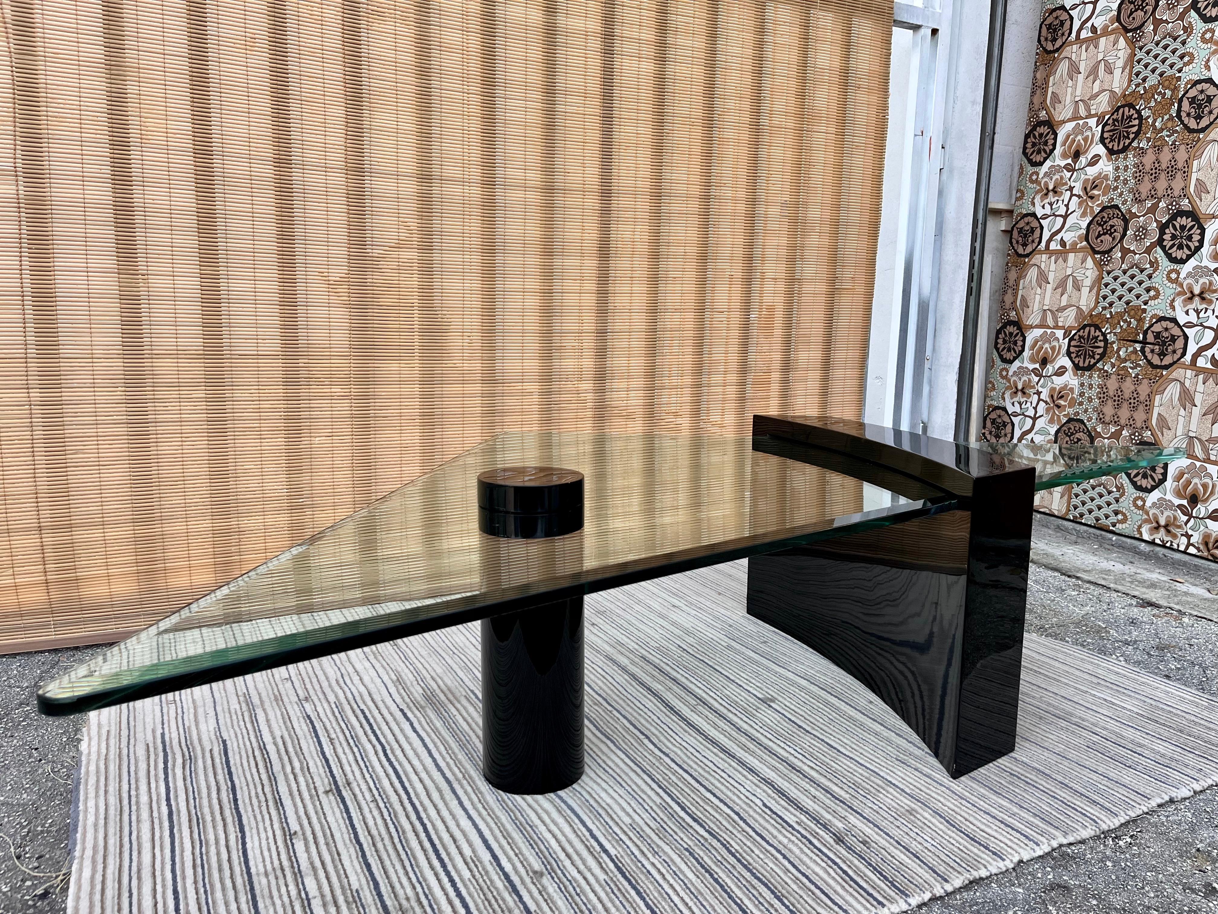 American 1980s, Post Modern Black Lacquer Coffee Table in the Roger Rougier Style For Sale