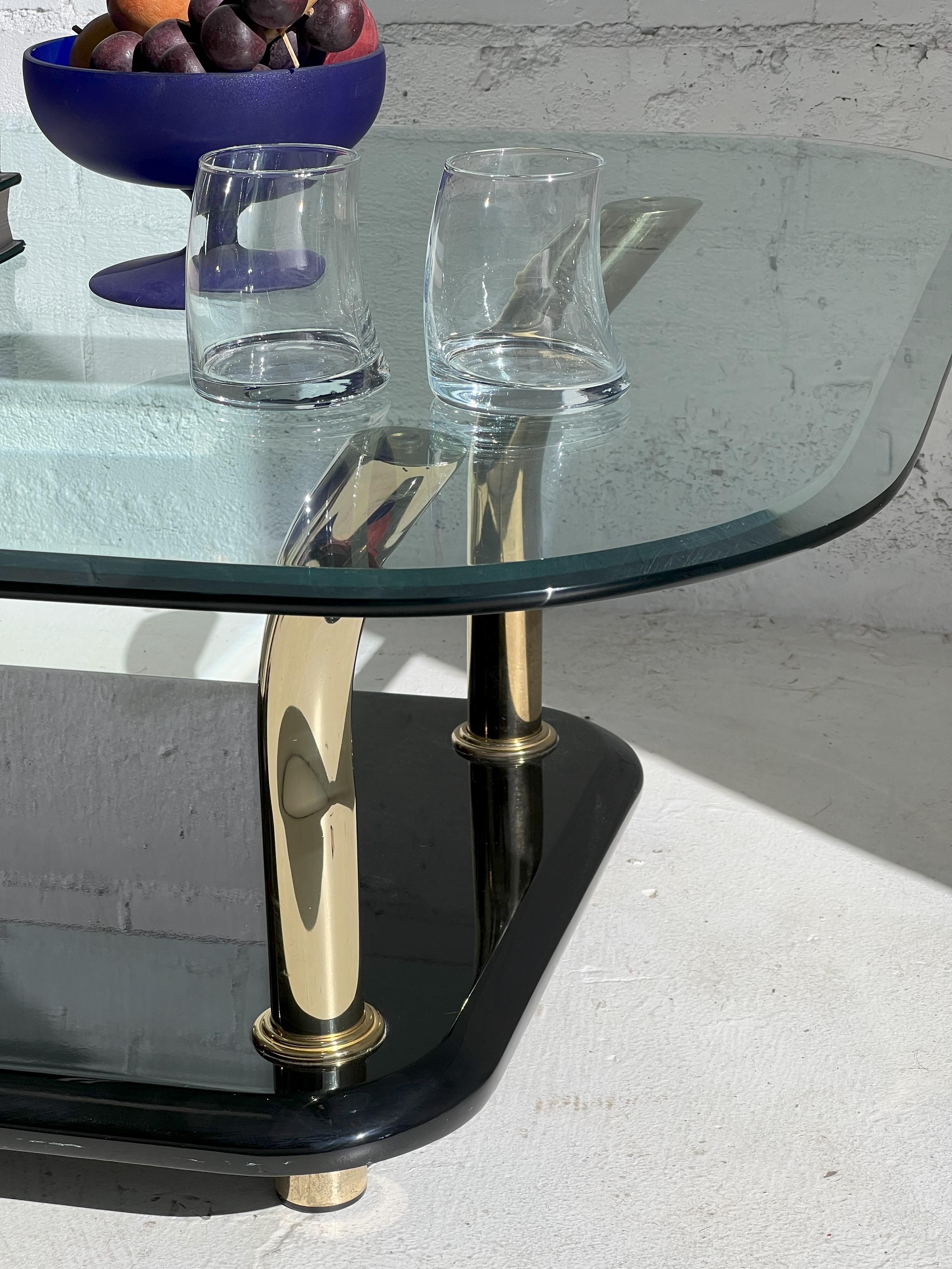 1980's Post Modern Brass Horn Coffee Table after Karl Springer In Good Condition For Sale In Glendale, AZ