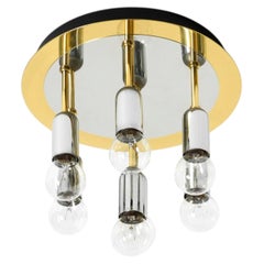 1980s Post-Modern Ceiling Lamp by H. Schmidt Leuchtenfabrik, in brass and chrome