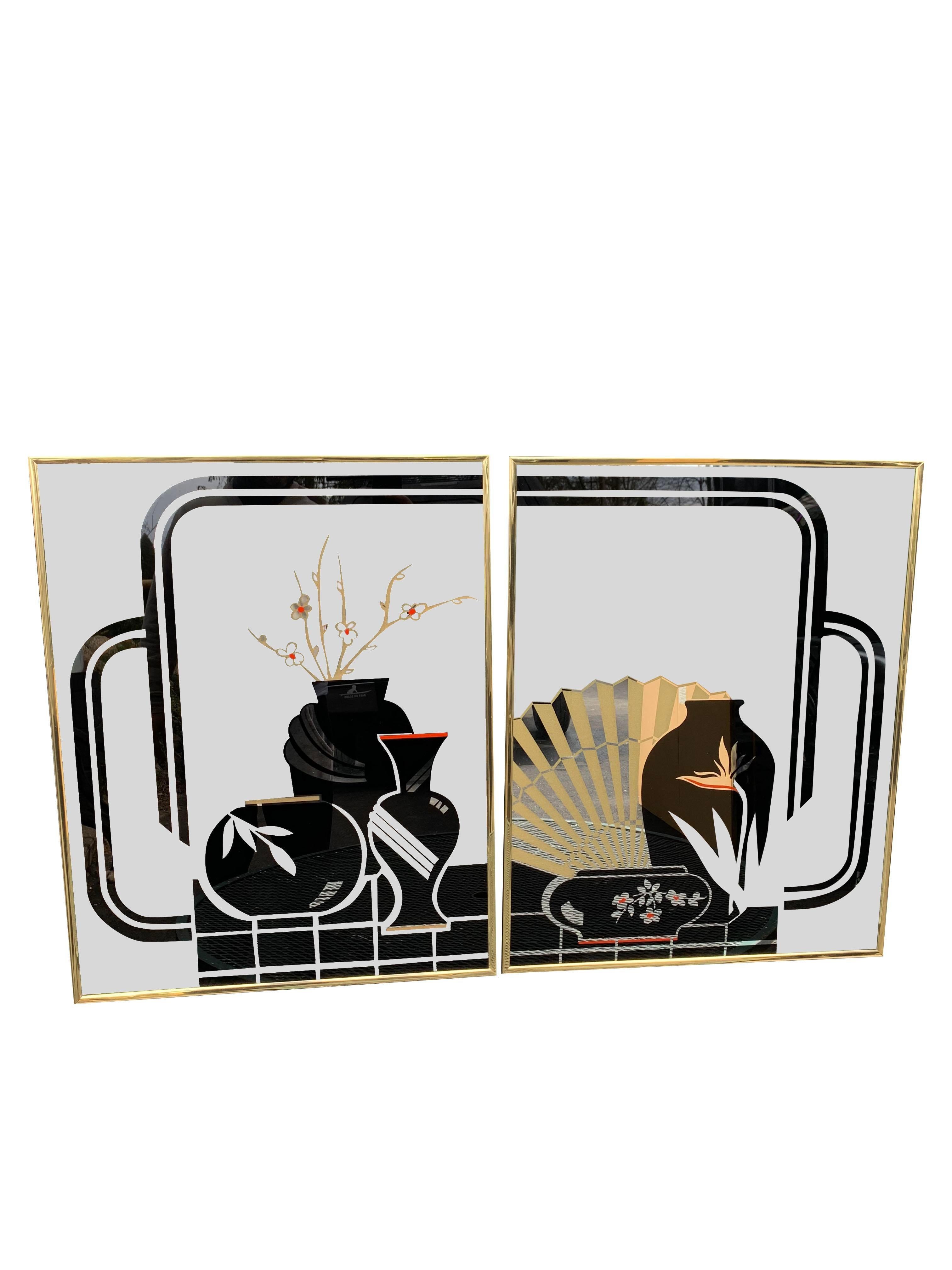 Deco Mirror Wall Art de los años 80 - Set de 2 en Bueno estado para la venta en Saddle River, NJ