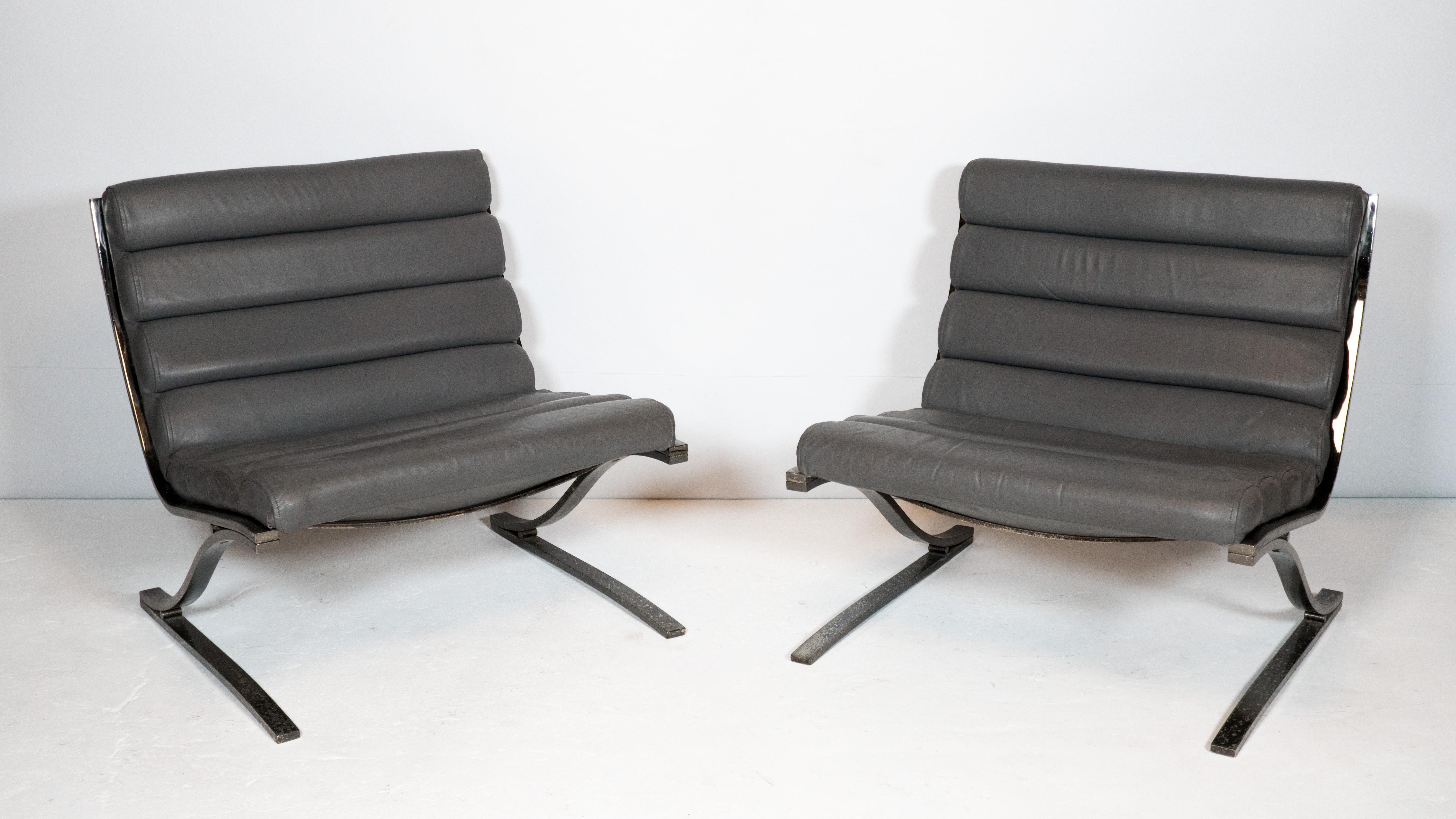Post-Modern 1980s Post Modern Design Institute of America Chrome Lounge Chairs & Ottoman  For Sale