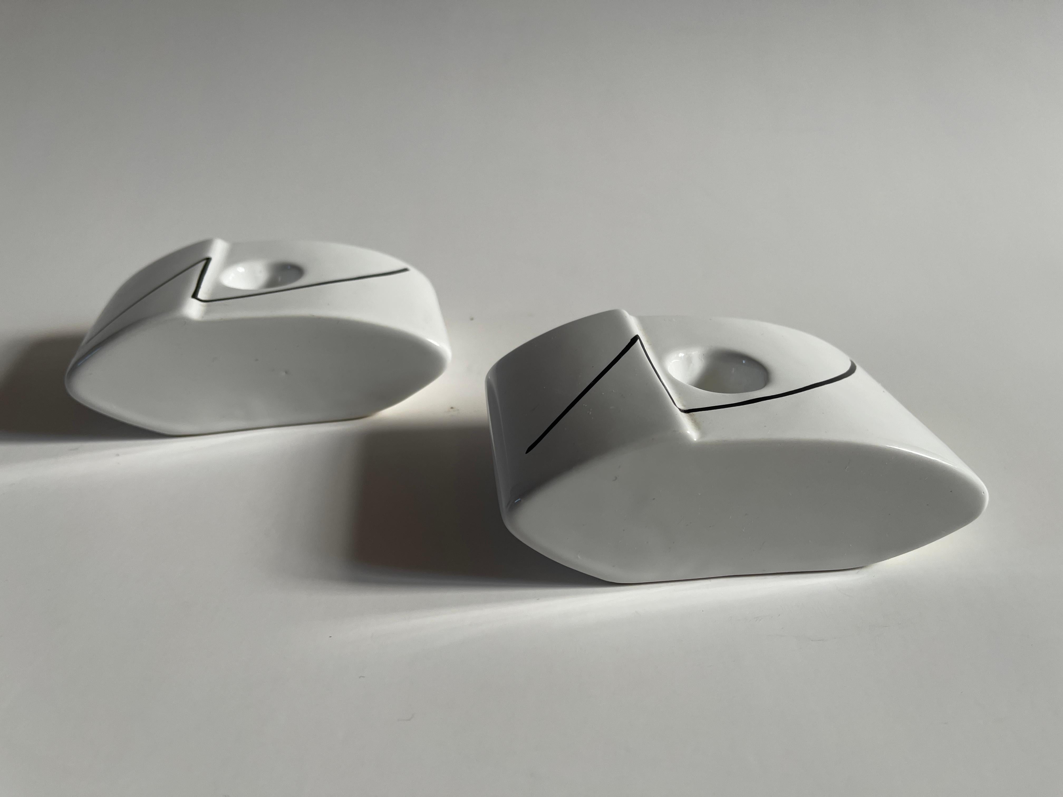 Post-Modern 1980's Post Modern Design White Ceramic Candle Holder Pair For Sale