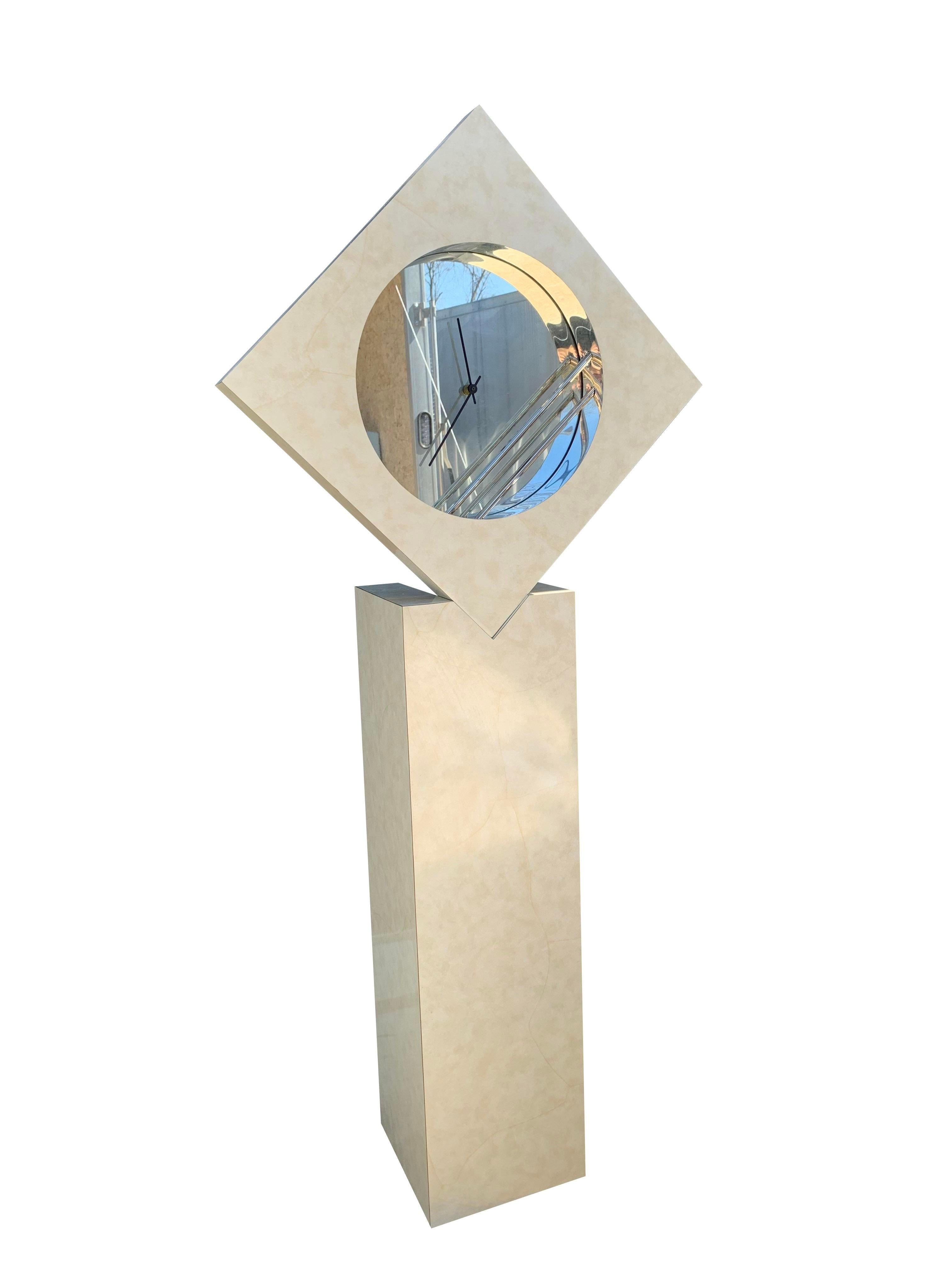 980s Postmodern Floor Clock Abstract Form Floating on Pedestal

Add a touch of futuristic flair to your home with this unique 1980s Postmodern Floor Clock. Featuring an abstract form that appears to float on a pedestal, this clock is a true