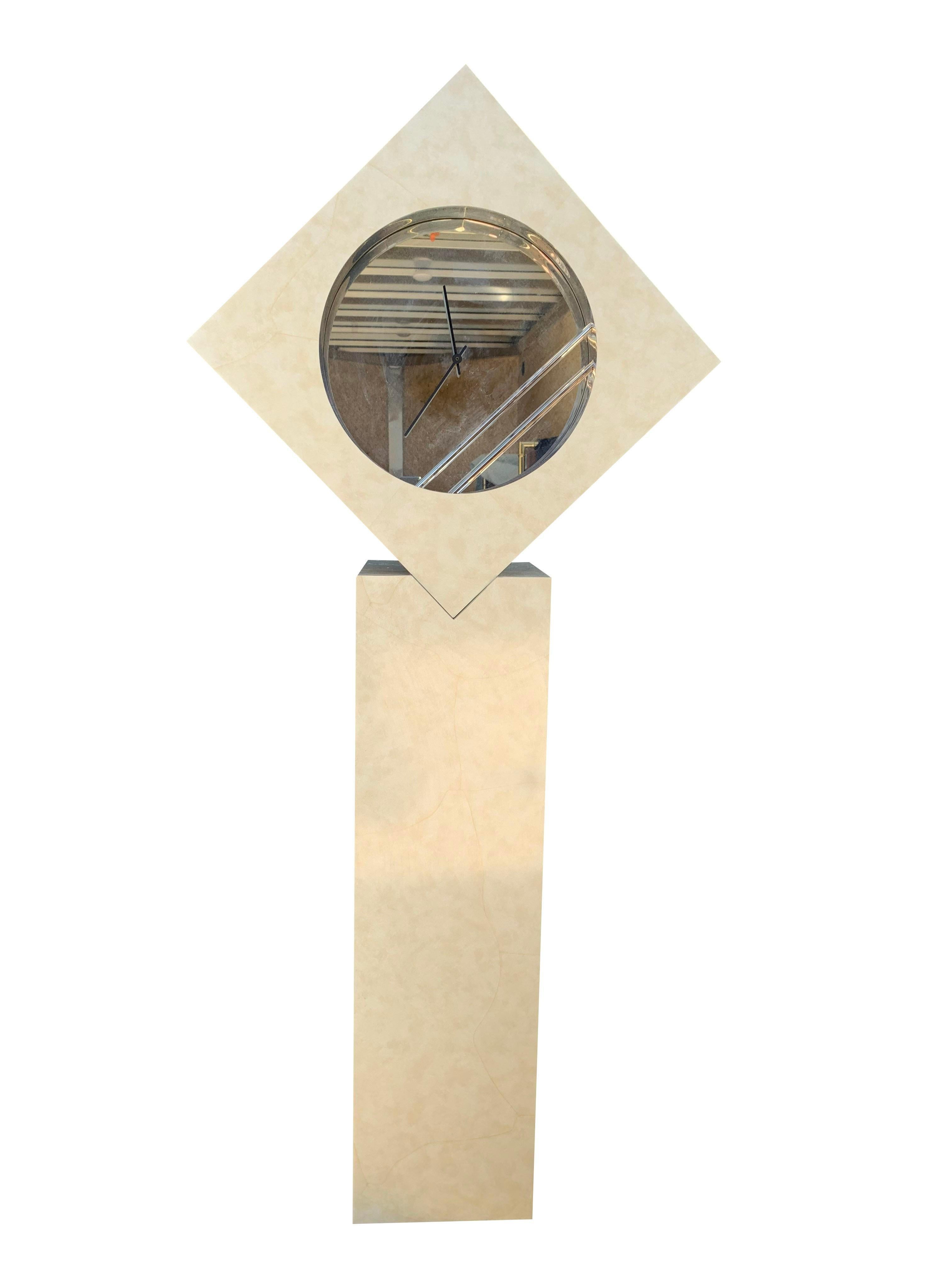 1980's Post Modern Floor Clock Abstract Form Floating on Pedestal In Good Condition In Saddle River, NJ