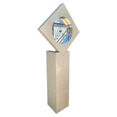 1980's Post Modern Floor Clock Abstract Form Floating on Pedestal