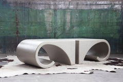 1980s Post Modern Geometric Scroll End Tables in the Manner of Karl Springer