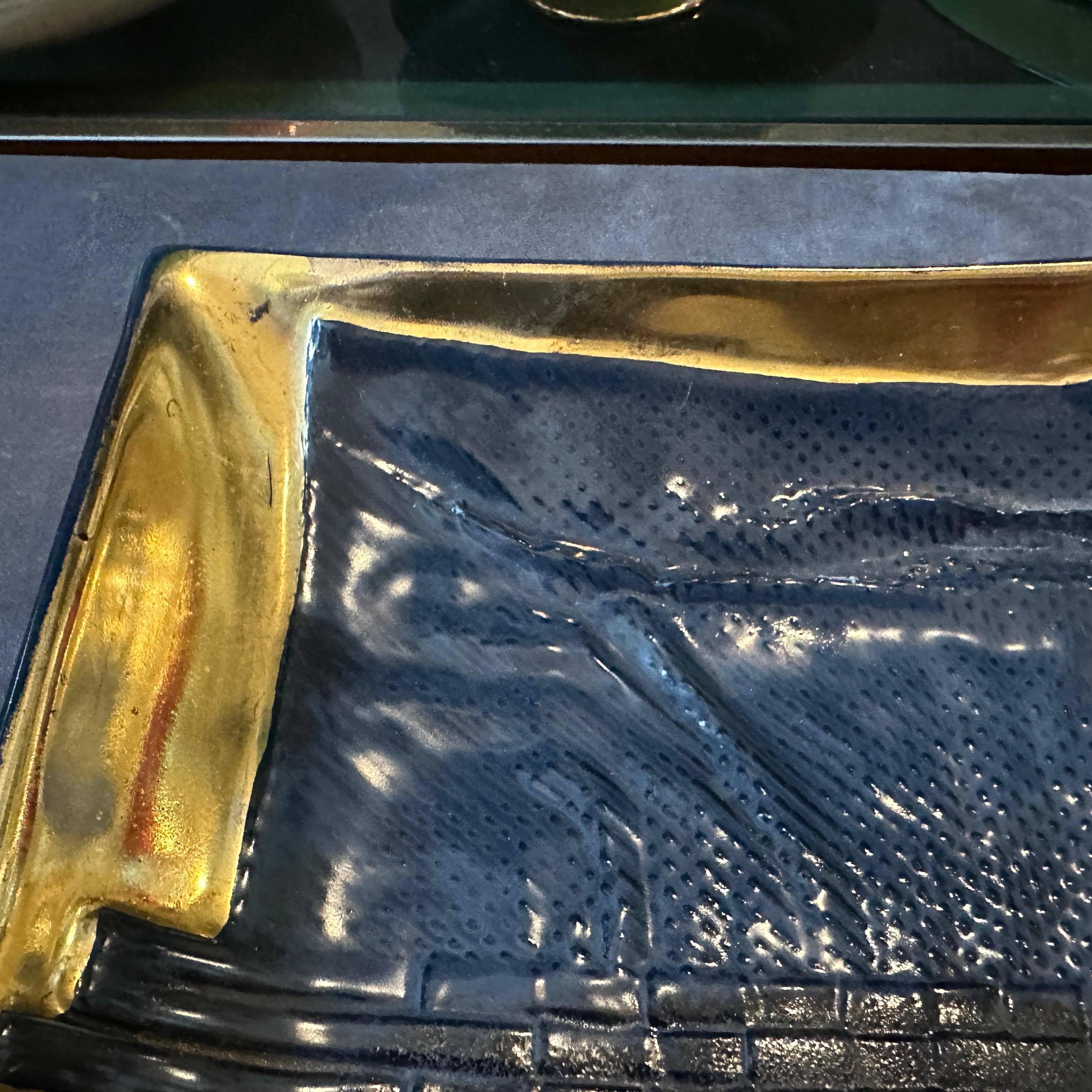Vide Poche italien post-moderne des années 1980 en céramique noire et dorée par Capodimonte en vente 2
