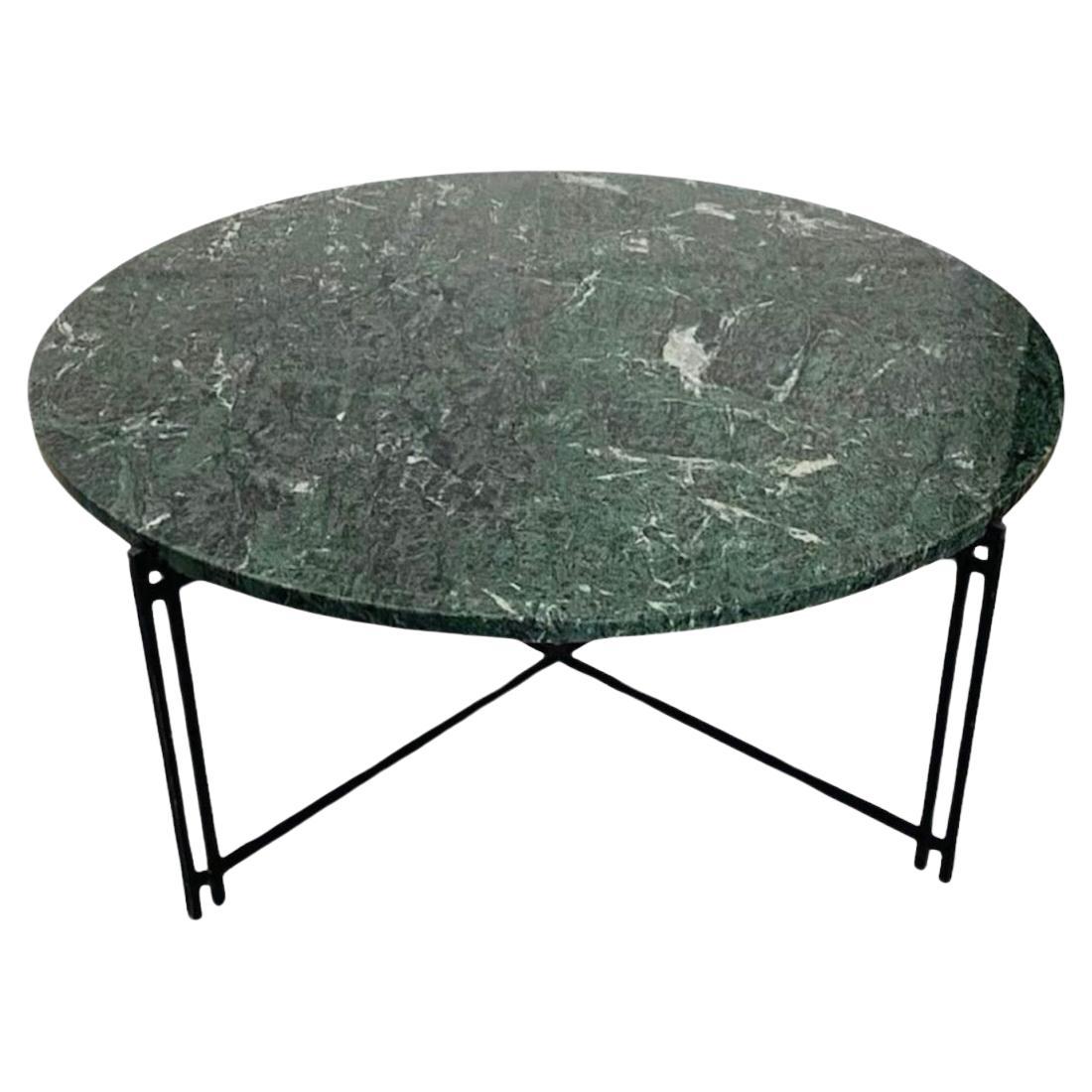 1980s Post Modern Green Marble Black Iron Coffee Table