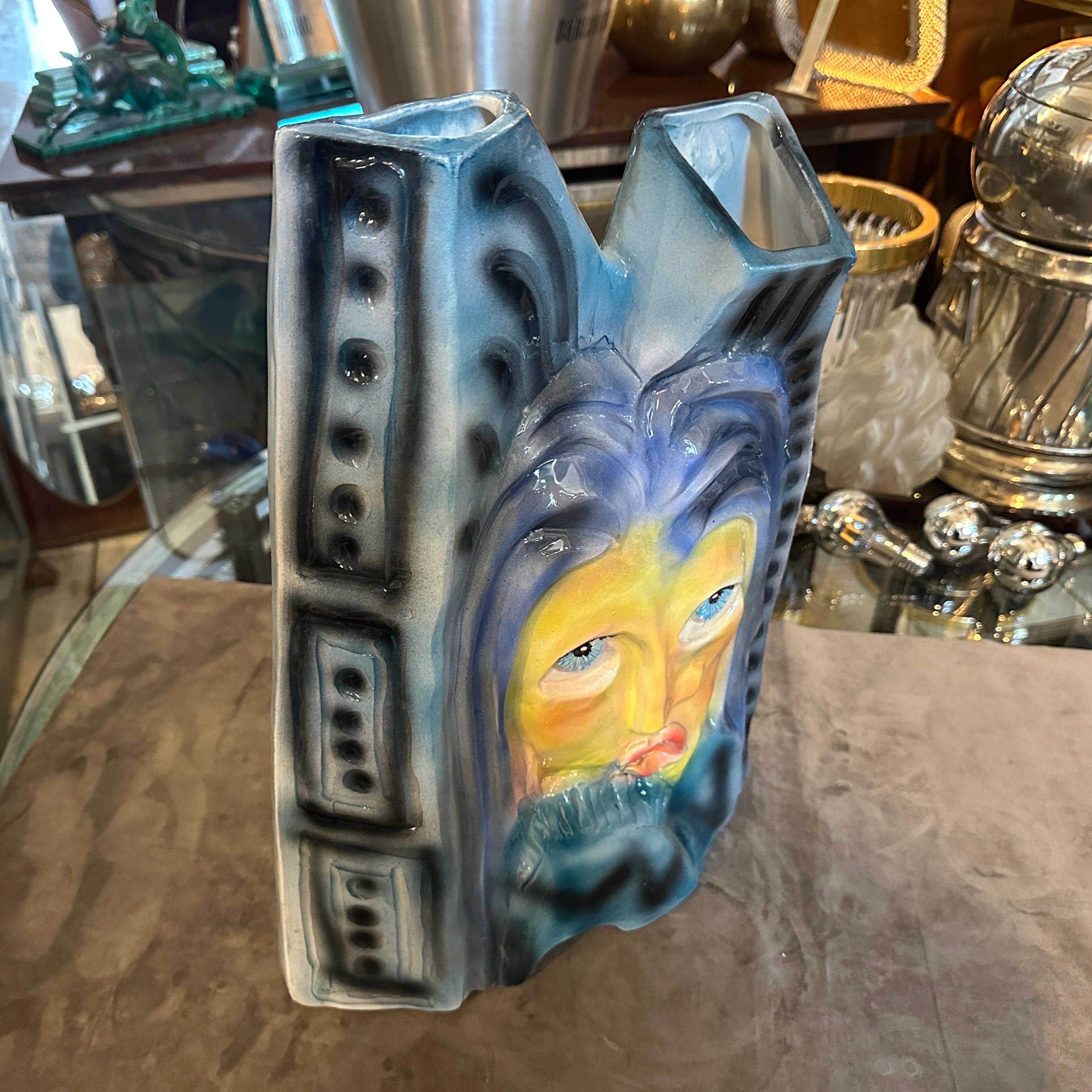 1980s Post Modern Hand-Crafted Ceramic Huge Sculptural Italian Vase For Sale 5
