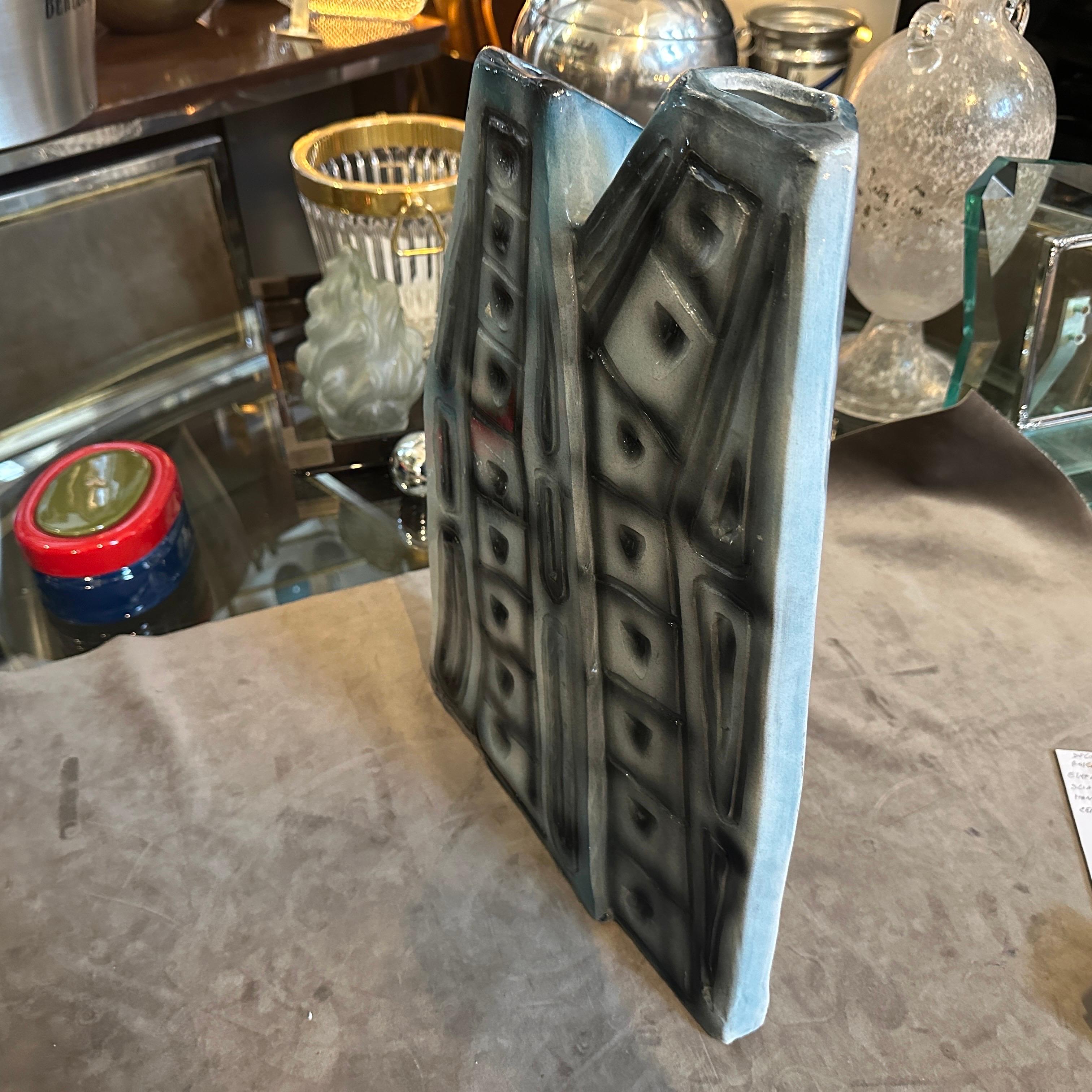1980s Post Modern Hand-Crafted Ceramic Huge Sculptural Italian Vase For Sale 6