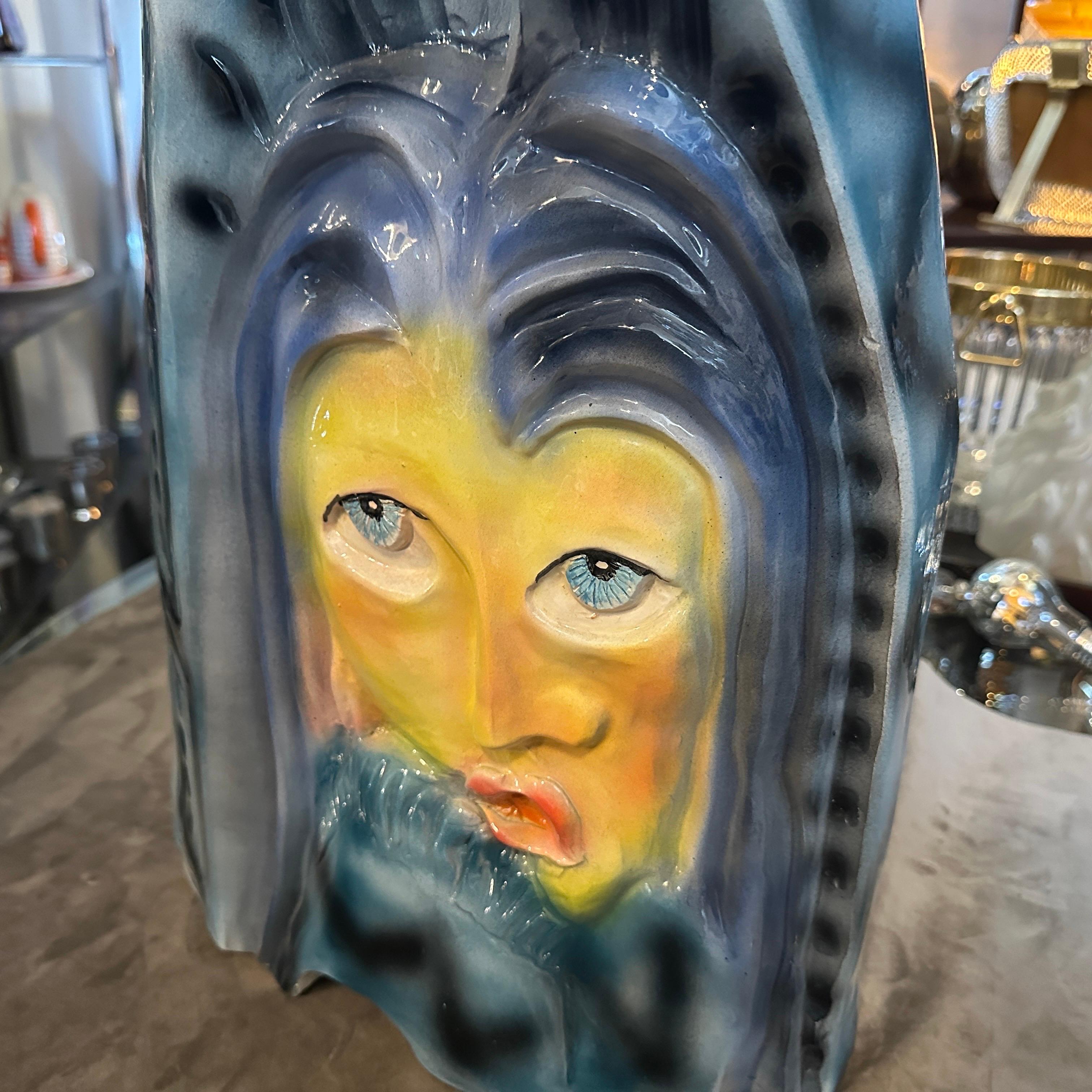 1980s Post Modern Hand-Crafted Ceramic Huge Sculptural Italian Vase For Sale 10
