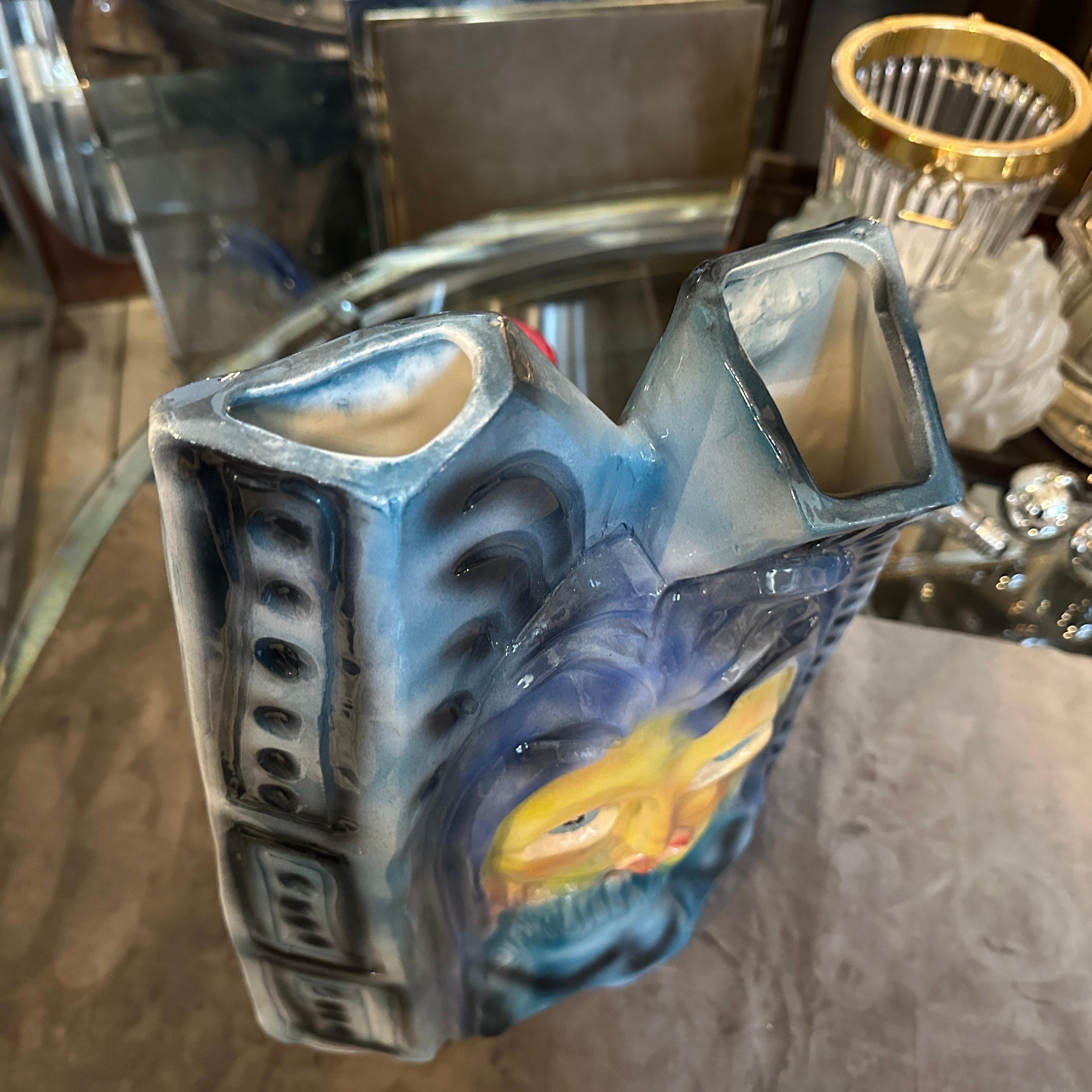 1980s Post Modern Hand-Crafted Ceramic Huge Sculptural Italian Vase For Sale 1
