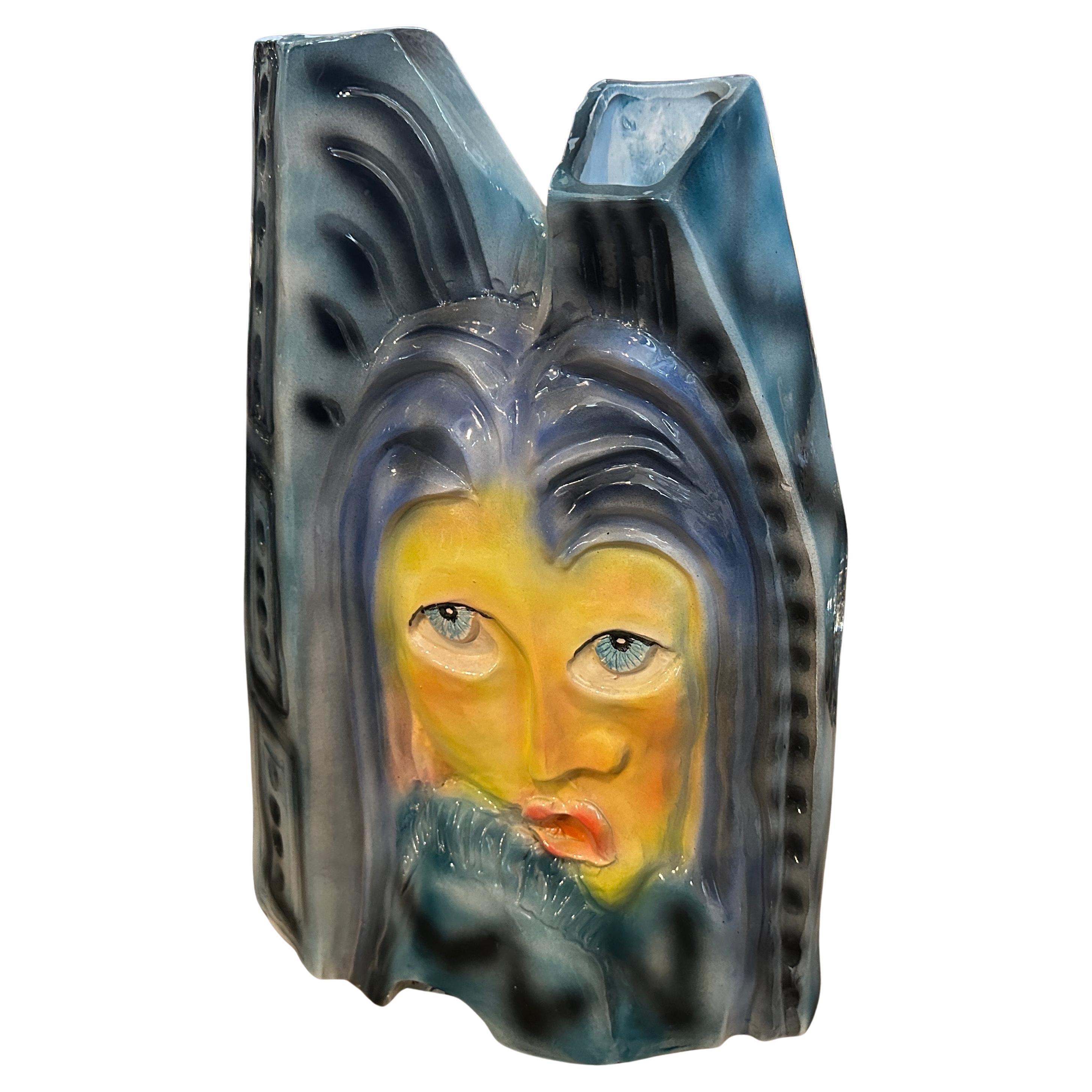 1980s Post Modern Hand-Crafted Ceramic Huge Sculptural Italian Vase For Sale