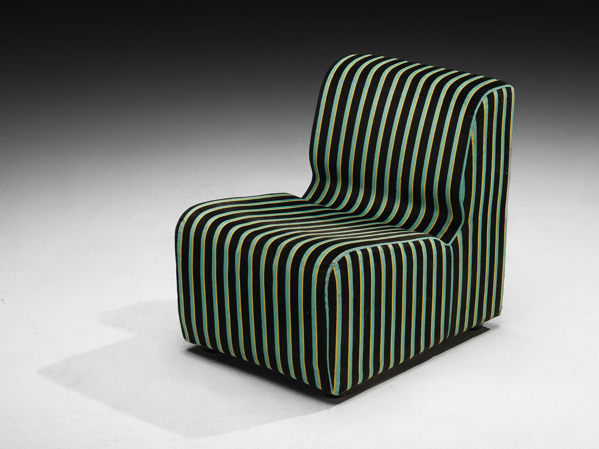 1980s Post-Modern Italian Sectional Sofa Green Yellow Black Striped Velvet In Good Condition For Sale In Waalwijk, NL