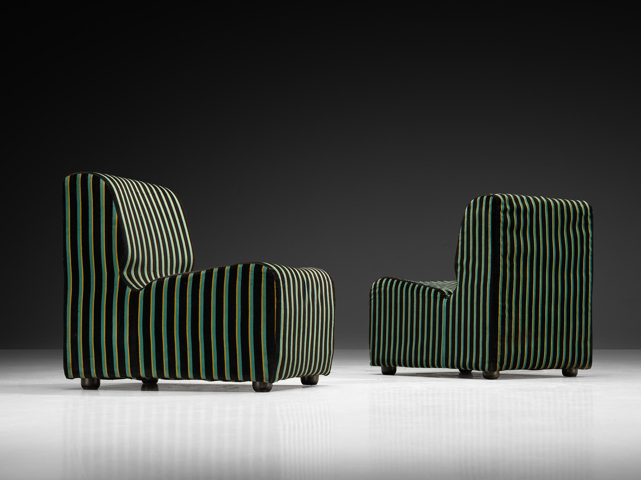 Late 20th Century 1980s Post-Modern Italian Sectional Sofa Green Yellow Black Striped Velvet For Sale