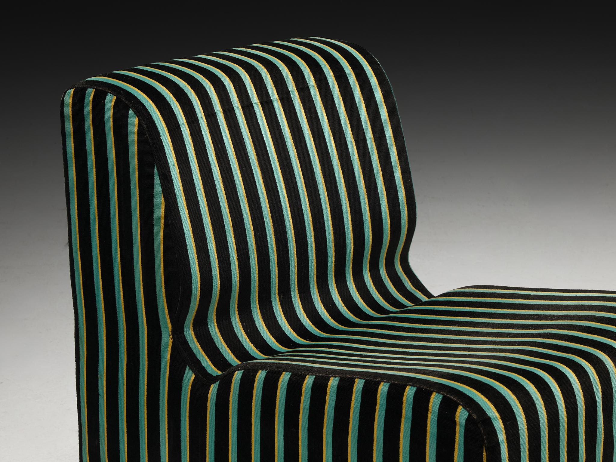 1980s Post-Modern Italian Sectional Sofa Green Yellow Black Striped Velvet For Sale 1