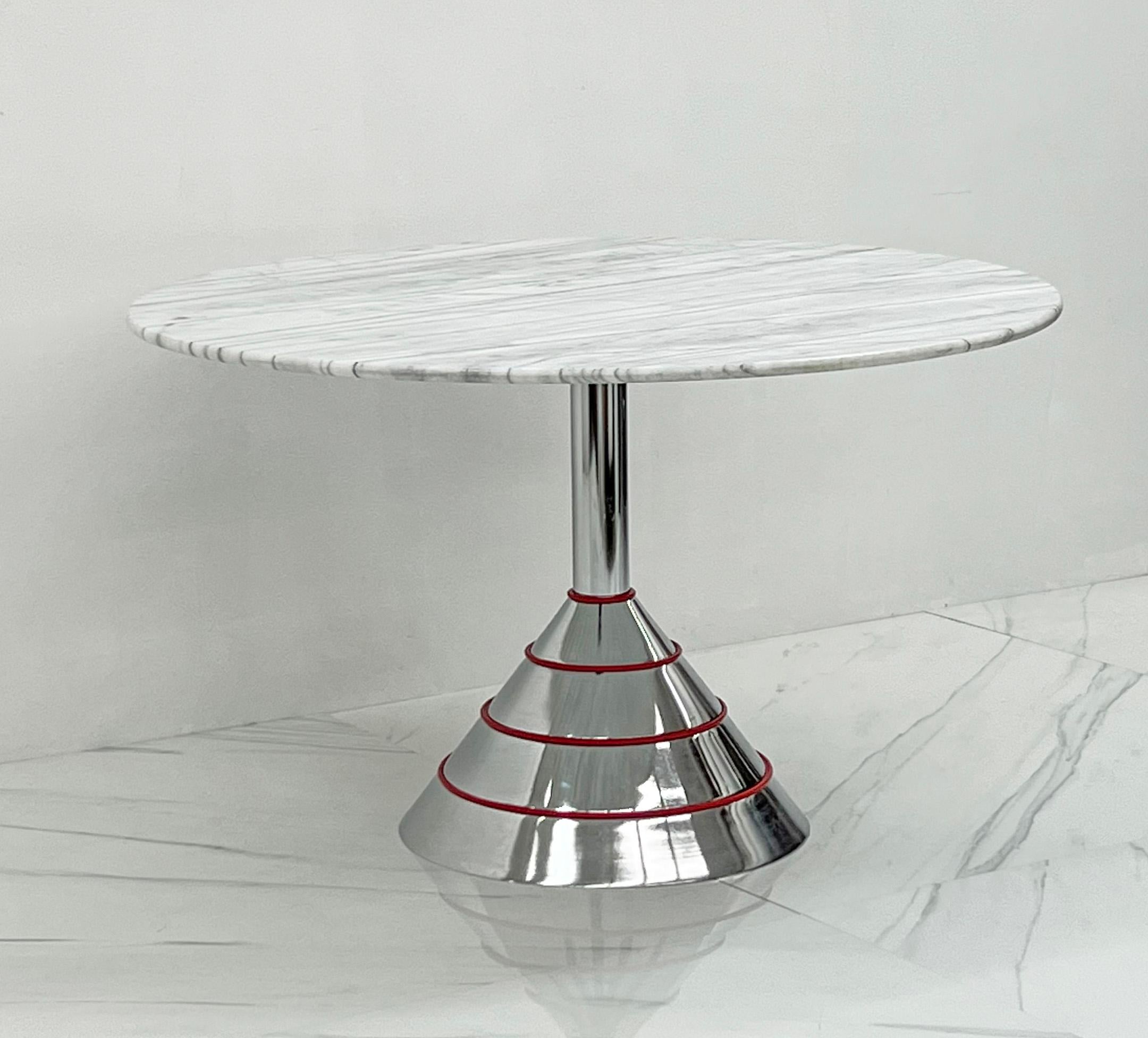 1980s Post Modern Memphis Milano Style Dining Table, Carrara Marble Top For Sale 3