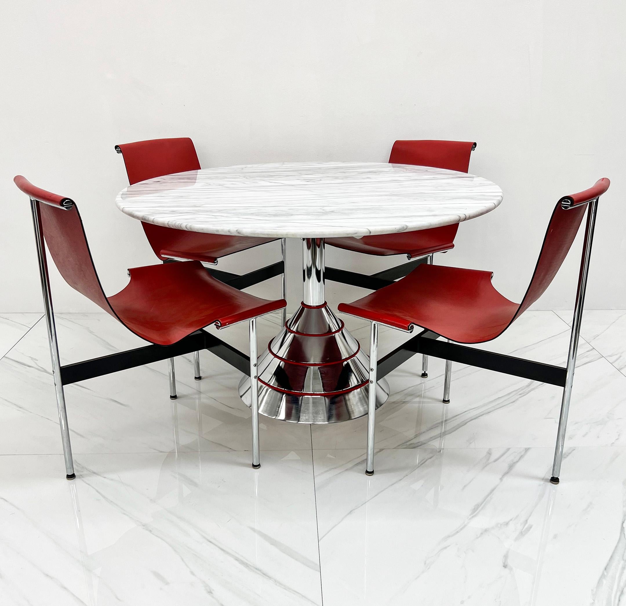 Post-Modern 1980s Post Modern Memphis Milano Style Dining Table, Carrara Marble Top For Sale