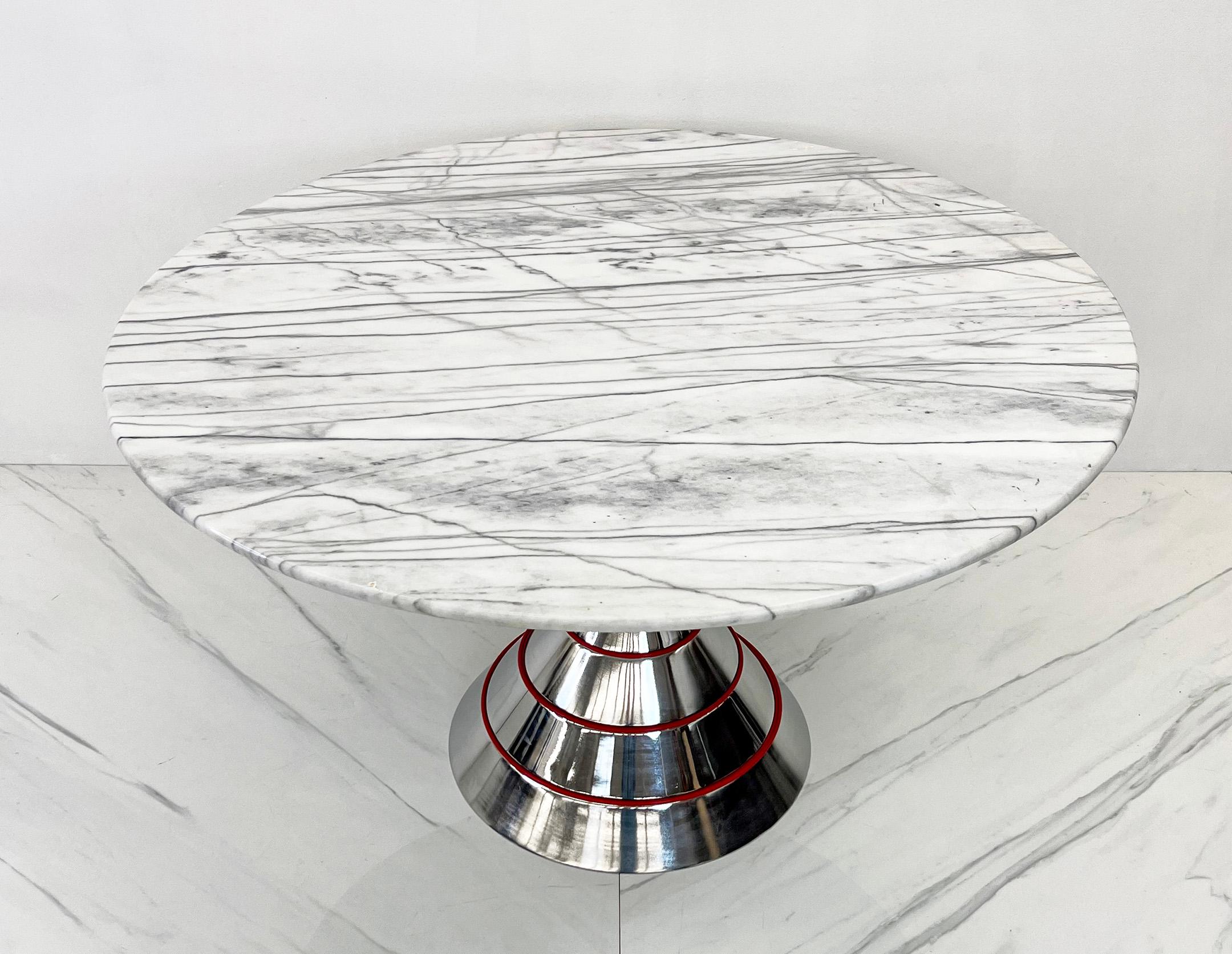 1980s Post Modern Memphis Milano Style Dining Table, Carrara Marble Top For Sale 1