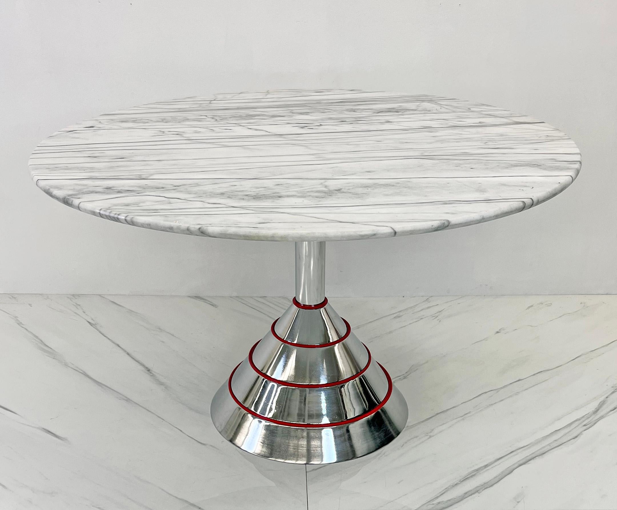 1980s Post Modern Memphis Milano Style Dining Table, Carrara Marble Top For Sale 2