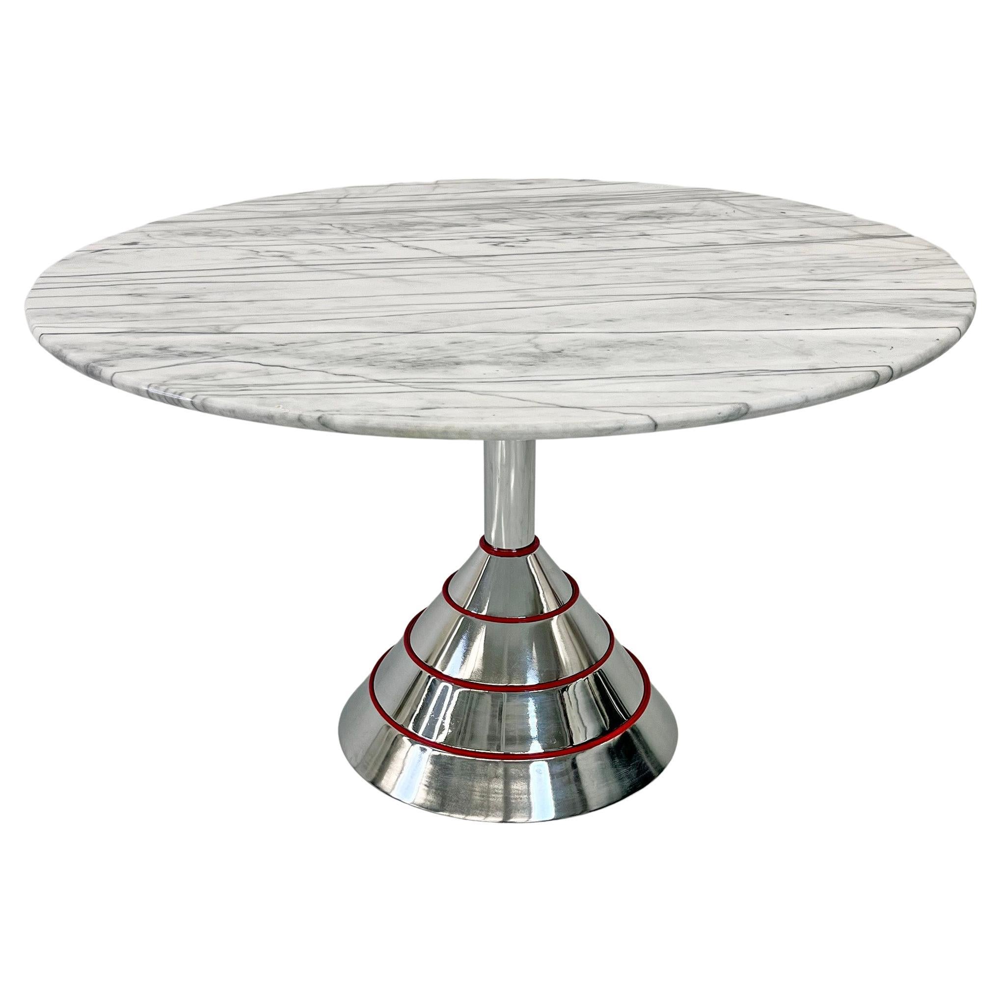 1980s Post Modern Memphis Milano Style Dining Table, Carrara Marble Top For Sale